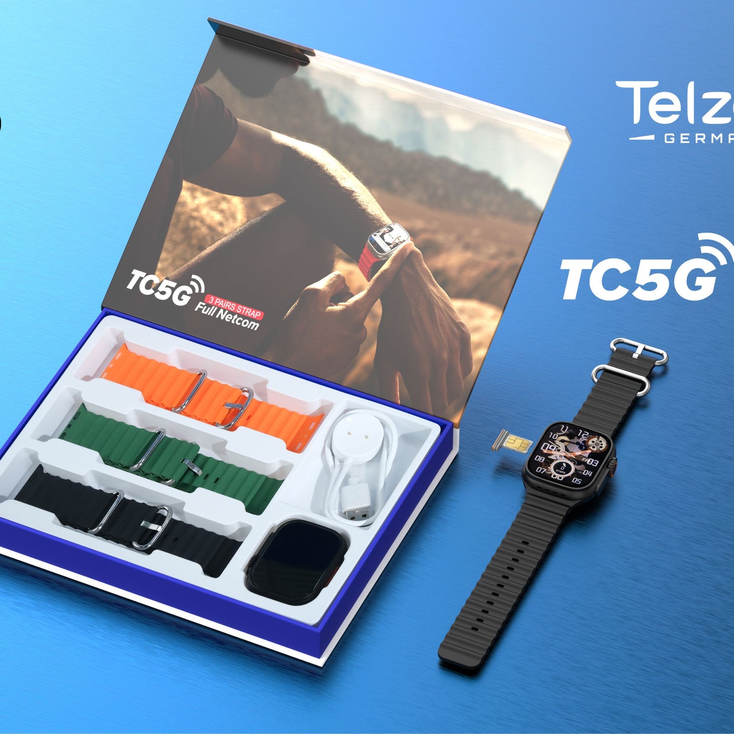 Luxury Grade Telzeal Germany TC5G 2.2 Inch Full Screen Display SmartWatch_Black