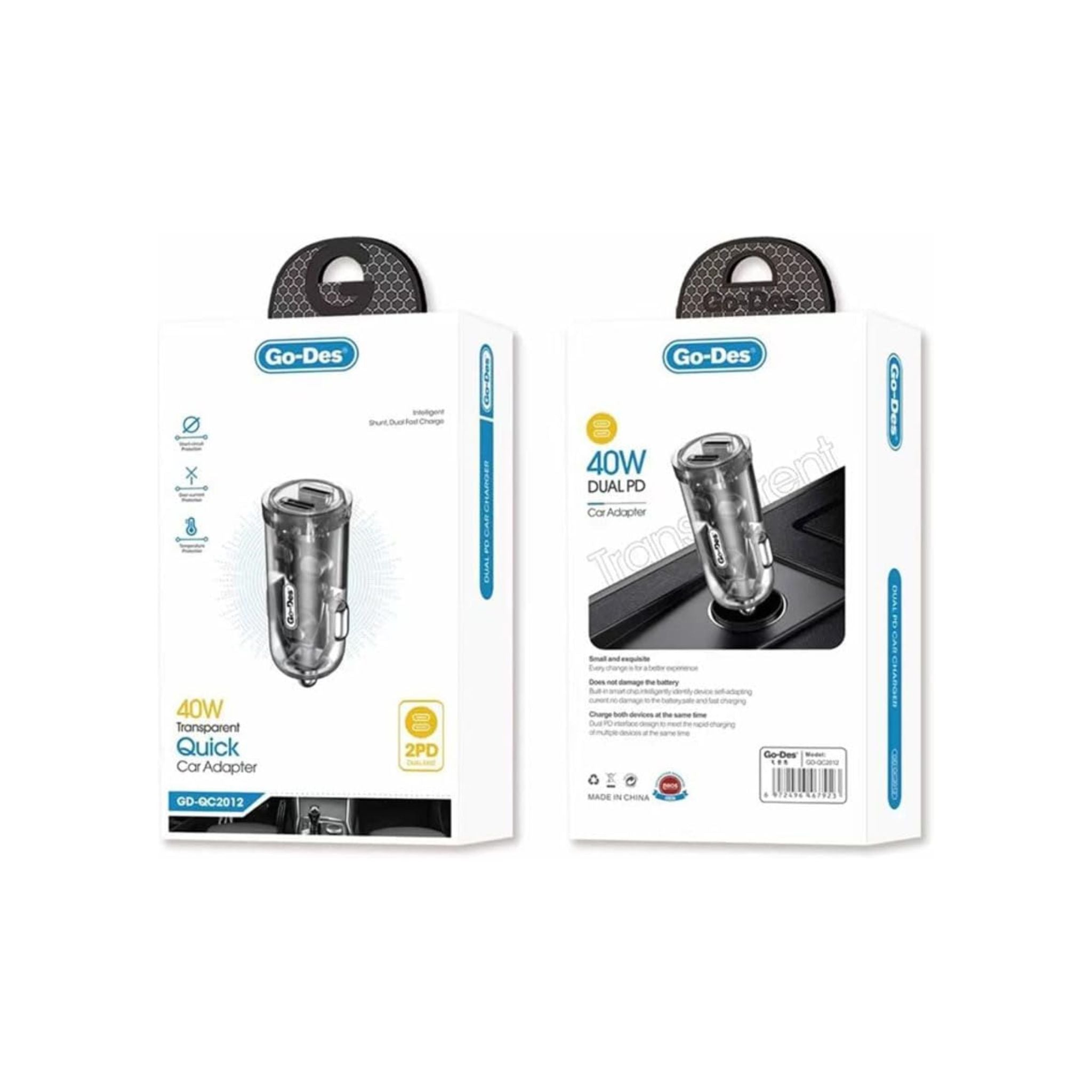 Go Des GD-QC2012 40W Transparent Quick Car Adapter
