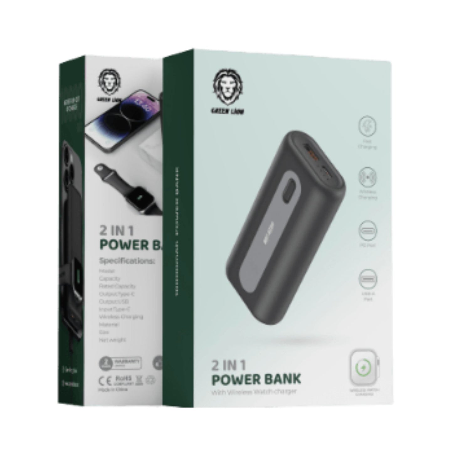 Green Lion 10000mAh 2 In 1 Power Bank With Wireless Charger_Black