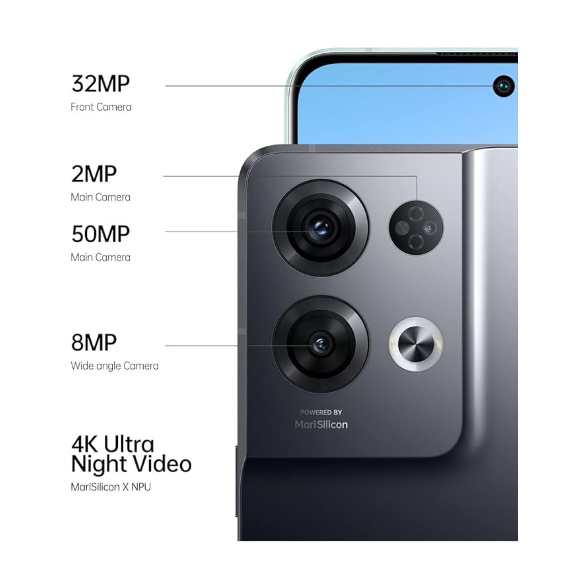 OPPO Reno8 Pro Smartphone, MediaTek Dimensity 8100-MAX 5G, 6.7 120Hz AMOLED screen, 50MP + 8MP + 2MP rear camera, 32MP front camera, RAM 8GB + ROM 256GB, 4500mAh 80W Supervooc- Glazed Black