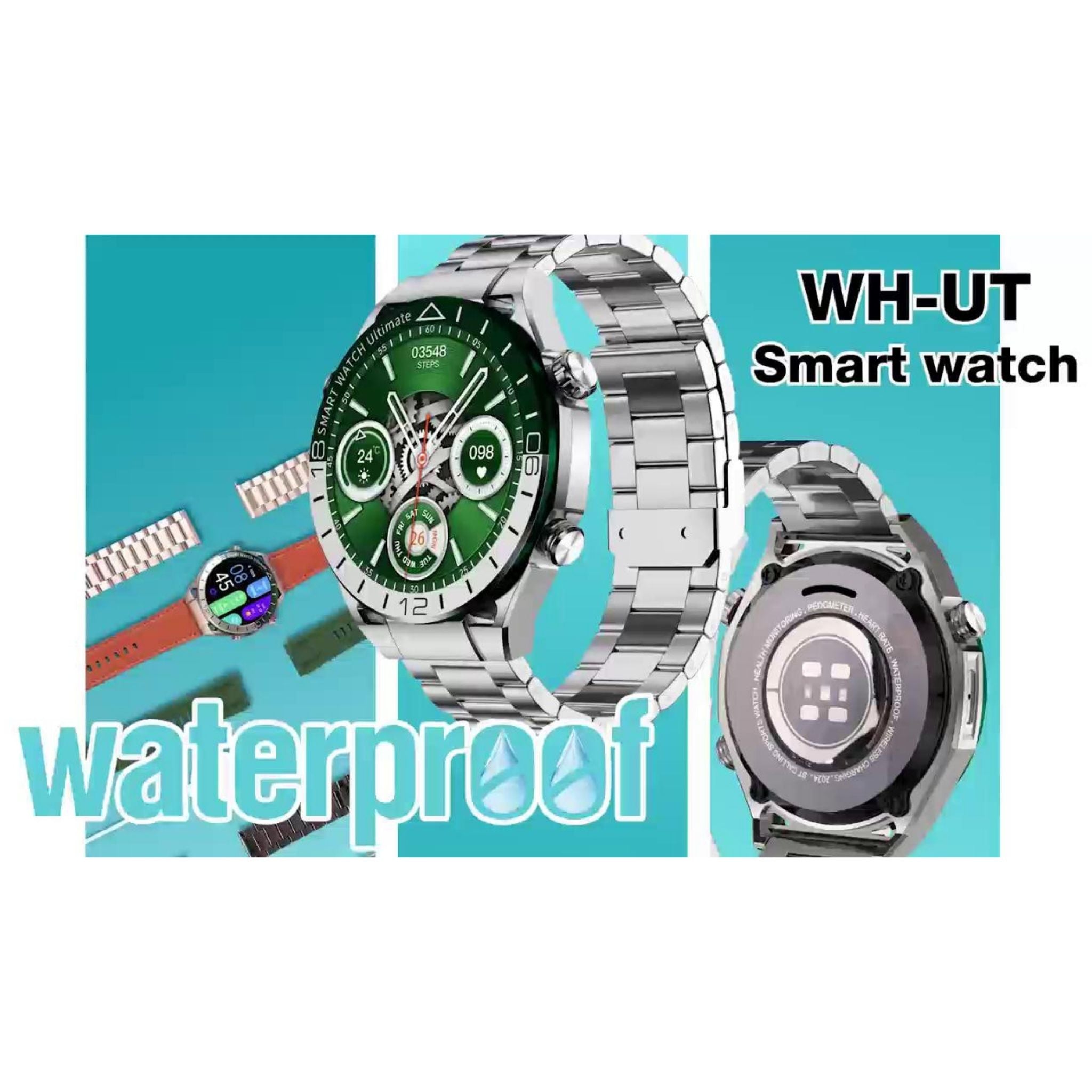 Telzeal WH-UT Smartwatch with Waterproof Max Screen Wireless Charging and 3 Pair Straps,Designed for Men- Silver