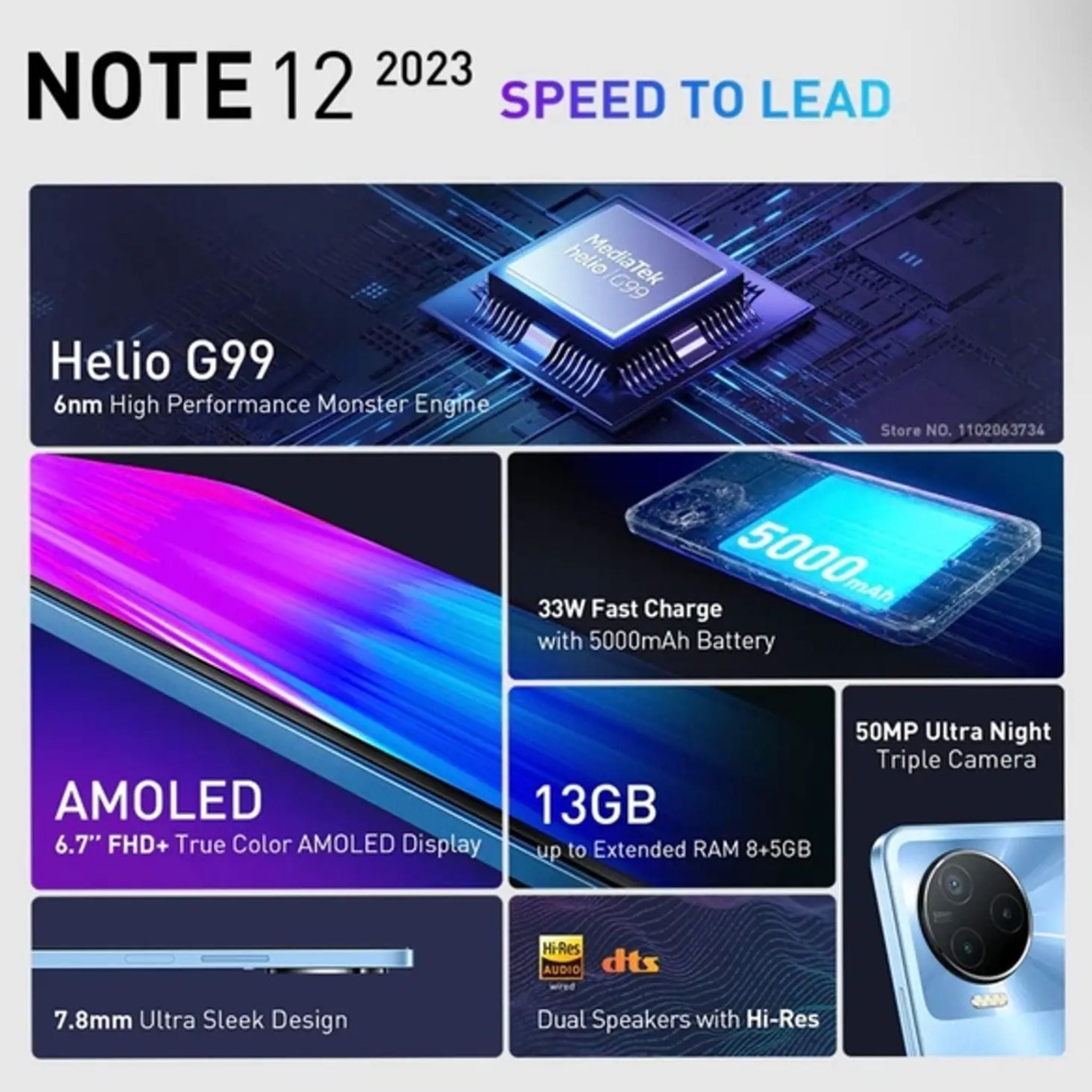 Infinix Note 12 4G, Dual SIM 8GB RAM 256GB - International Version - Tuscany Blue