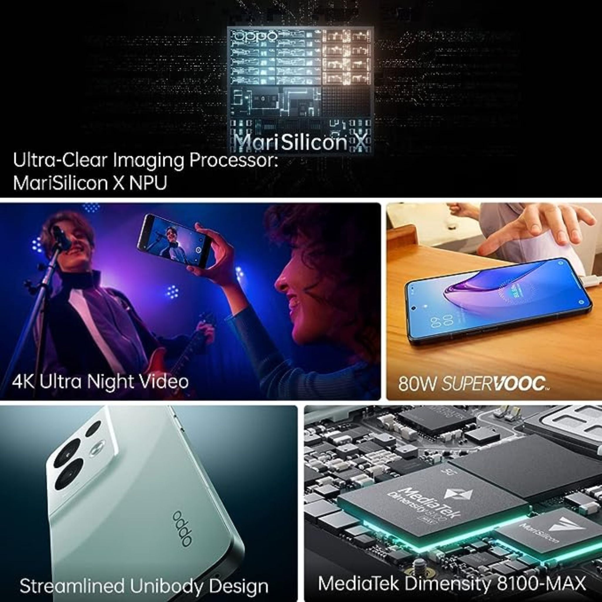 OPPO Reno8 Pro Smartphone, MediaTek Dimensity 8100-MAX 5G, 6.7 120Hz AMOLED screen, 50MP + 8MP + 2MP rear camera, 32MP front camera, RAM 8GB + ROM 256GB, 4500mAh 80W Supervooc- Glazed Black