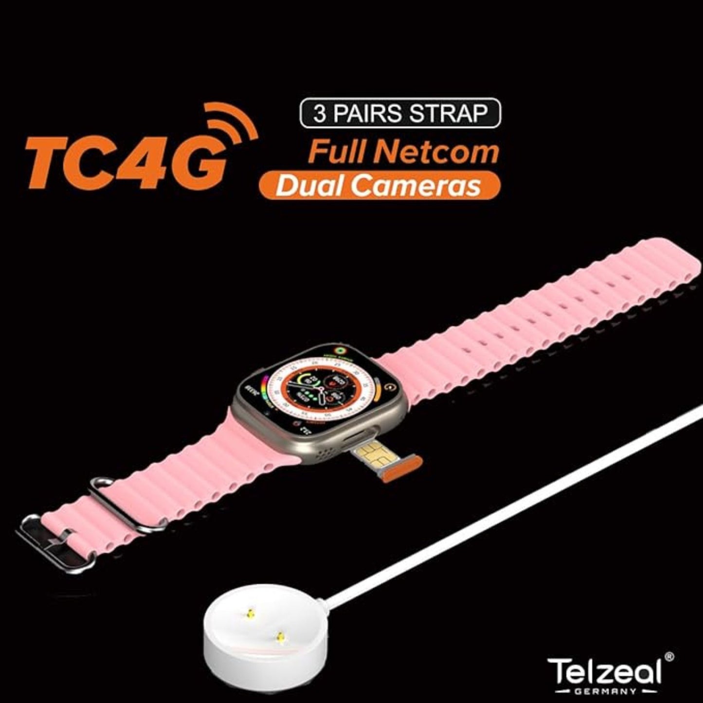 Premium Telzeal Germany TC4G 2.2 Inch Full Screen Display Smart Watch_Gold