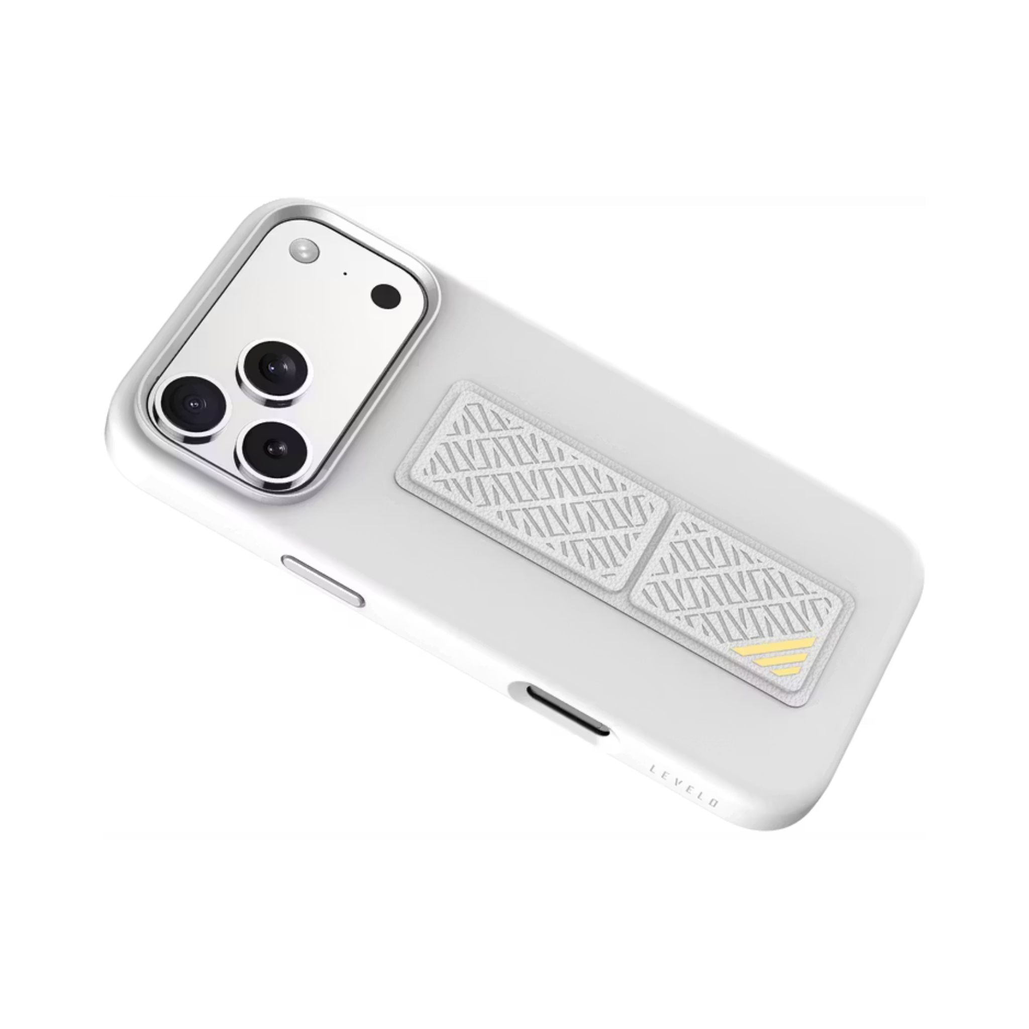 Levelo Morphix Silicone GripStand Case for iPhone 17 Pro Max, Hands-Free Viewing, True Microfiber Interior Lining, Horizontal & Vertical Stand, Shock-Resistant Bumper, Raised Bezels for Camera & Screen, Slim Fit Design - Silver