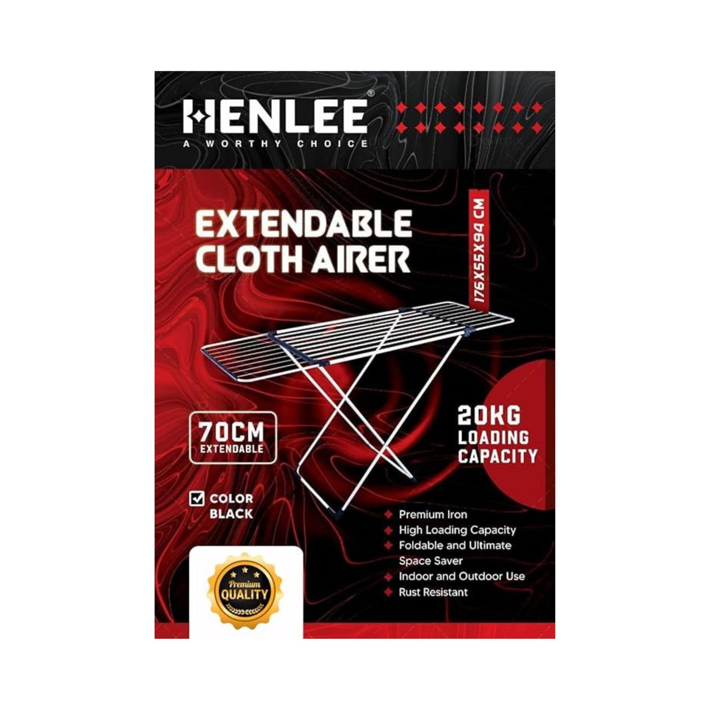 Henlee premium Steel Cloth Drying stand extendable Black and red, All in one multifunctional Laundry dryer for indoor and outdoor use