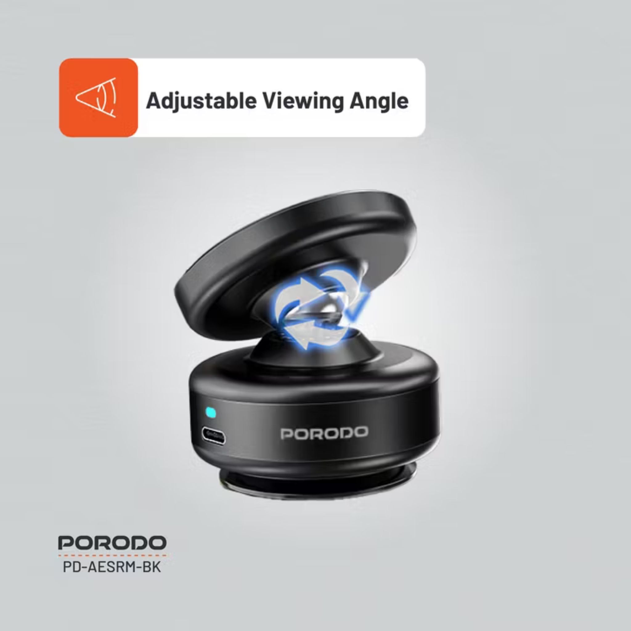Porodo Vacuseal Magsafe Magnetic Mount with 110mAh Battery, Туре-С Charging Port, x16 Powerful N52 Magnets, 4.7" and Above Device Compatibility, Adjustable Viewing Angle - Black
