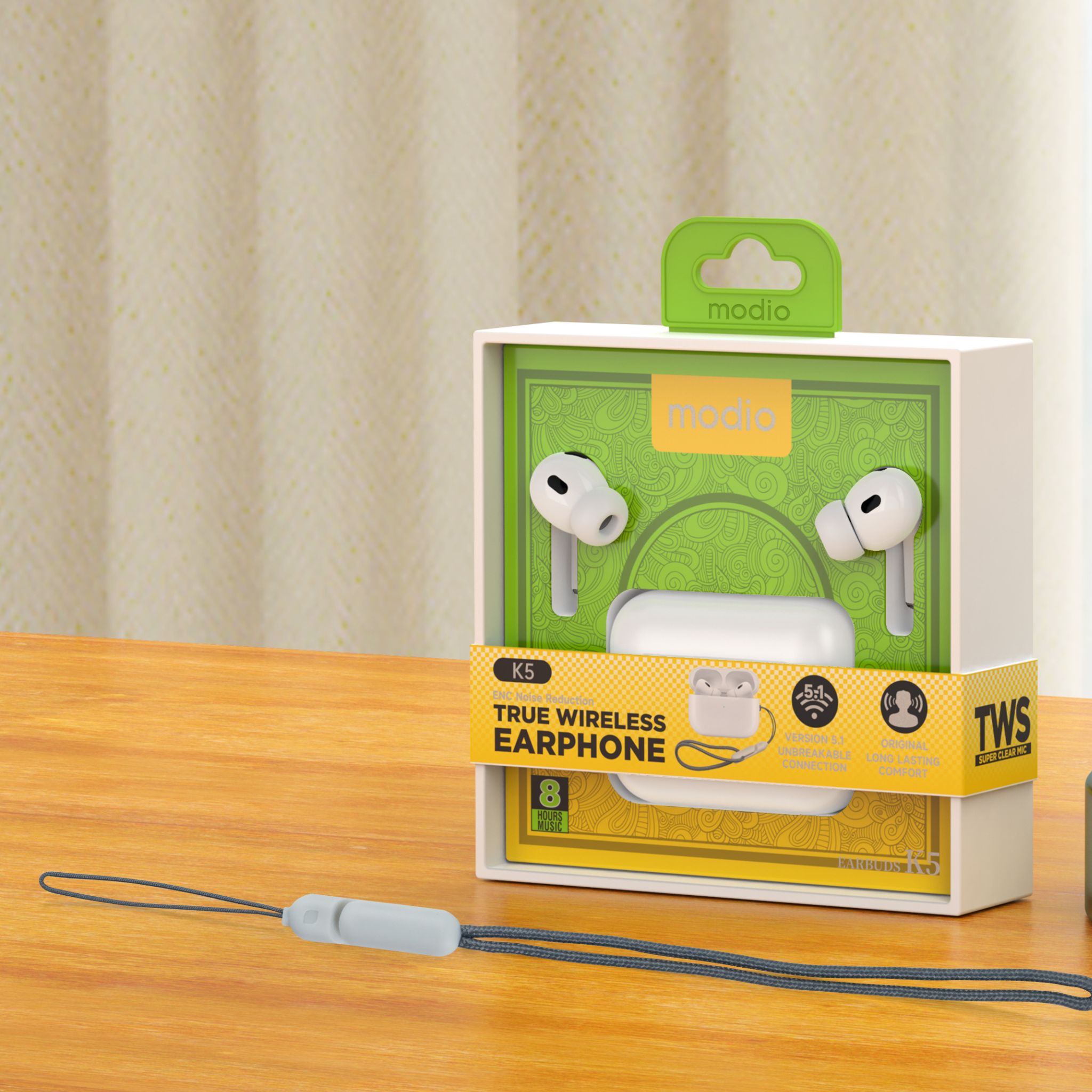 Modio K5 True Wireless Earphone - White With Free Case