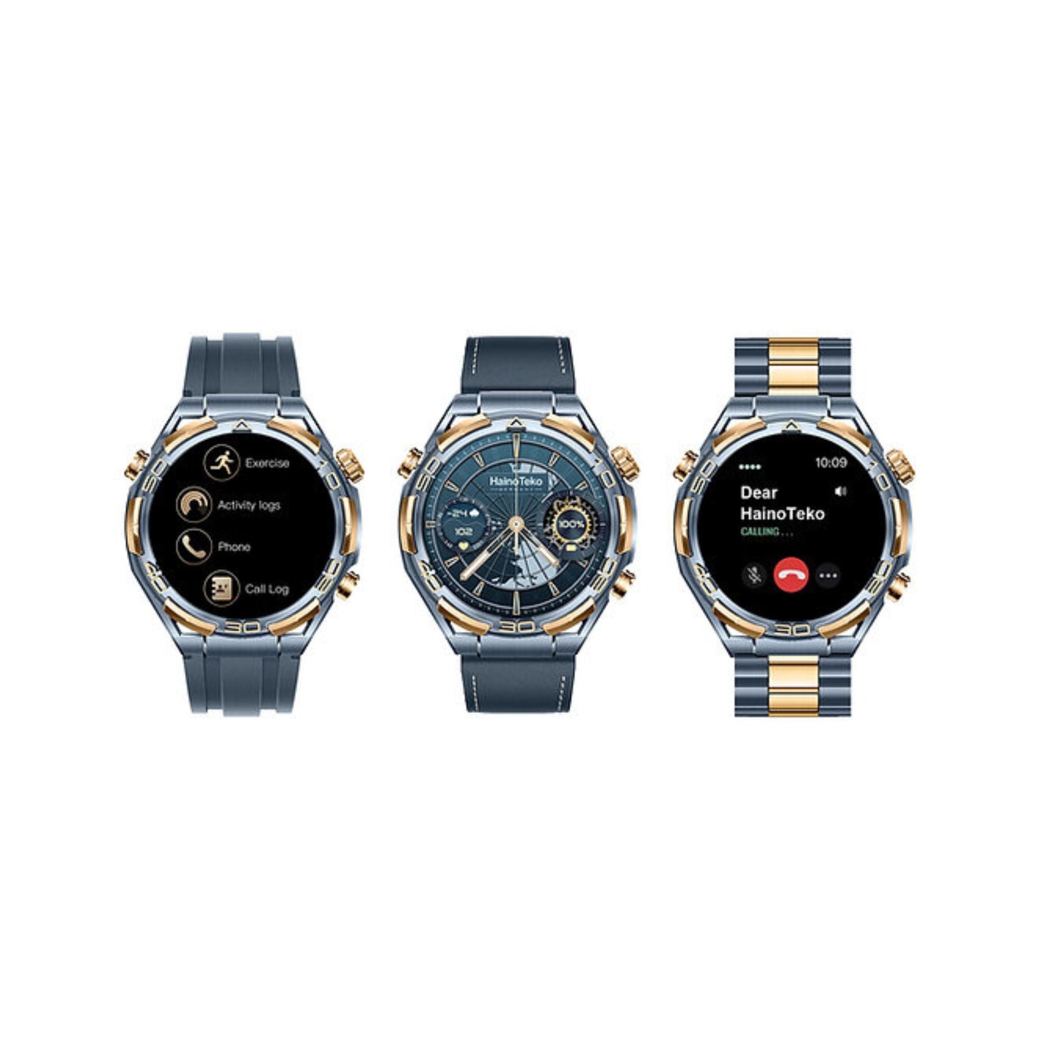 Haino Teko RW-69 Waterproof Smartwatch with 1GB Built-in Storage 10-Day Battery AMOLED Display and 3 Pair Straps Designed for Men-Blue