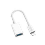 A white Yesido GS10 Lightning to USB OTG adapter with a Lightning male connector on one end and a USB female port on the other.
