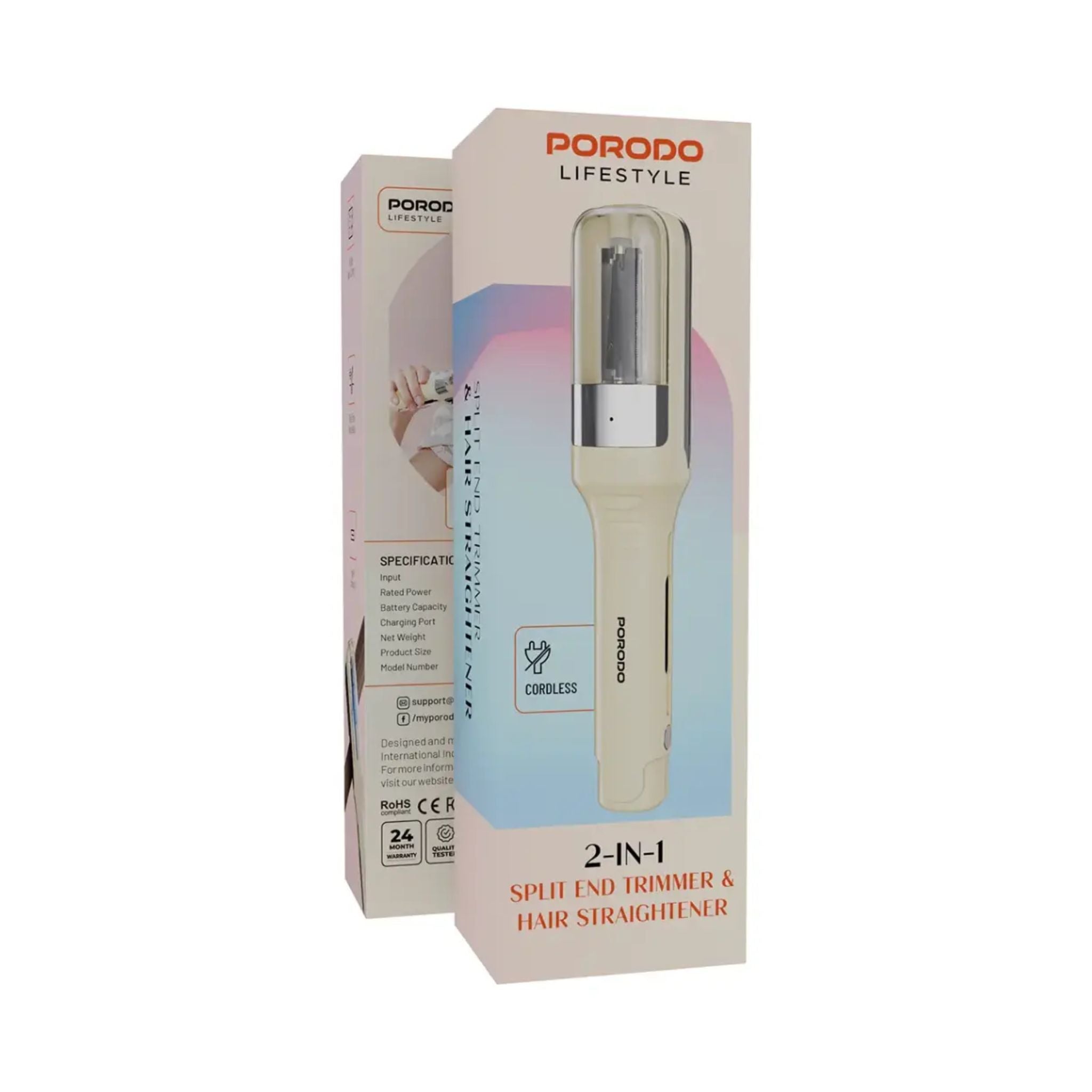 Porodo Lifestyle 2-In-1 Split End Trimmer & Hair Straightener - White