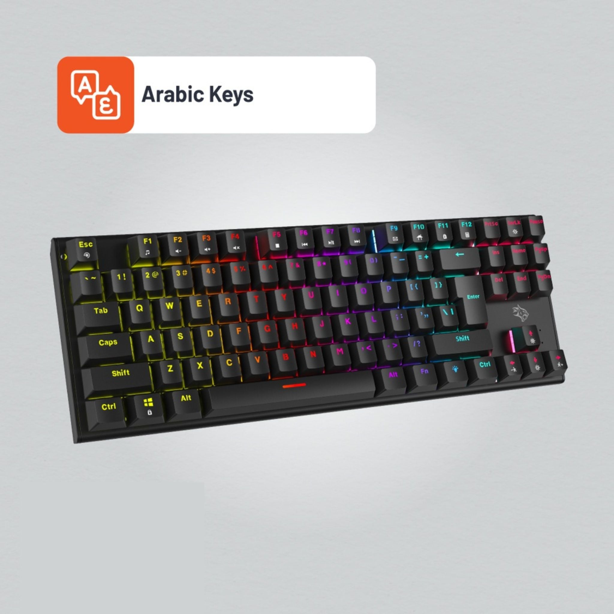 Porodo Gaming TKL Mechanical Keyboard with 12 RGB Light Modes, 25 Anti-Ghosting Keys, 50 Million Clicks Lifespan, 1.5m PVC Cable, Plug & Play, English & Arabic Keys - Black
