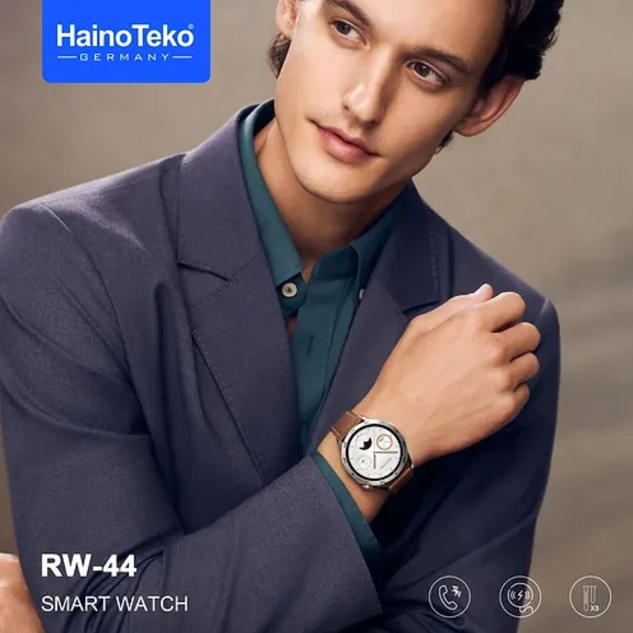 Premium Haino Teko RW44 (GT4)SmartWatch with 3 Bands (Stainless Steel+Leather+Silicone)with AMOLED HD IPS Screen_Black