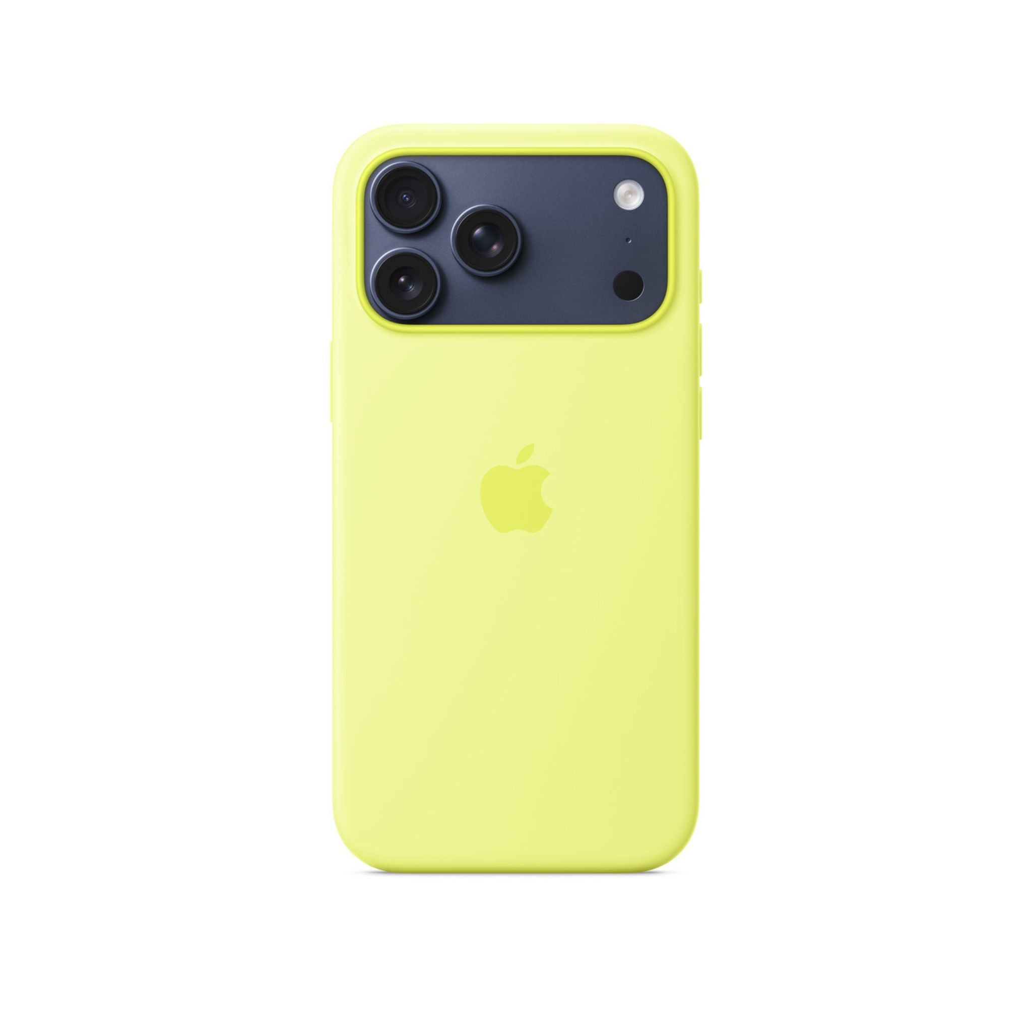 Yellow phone case with Apple logo on a white background