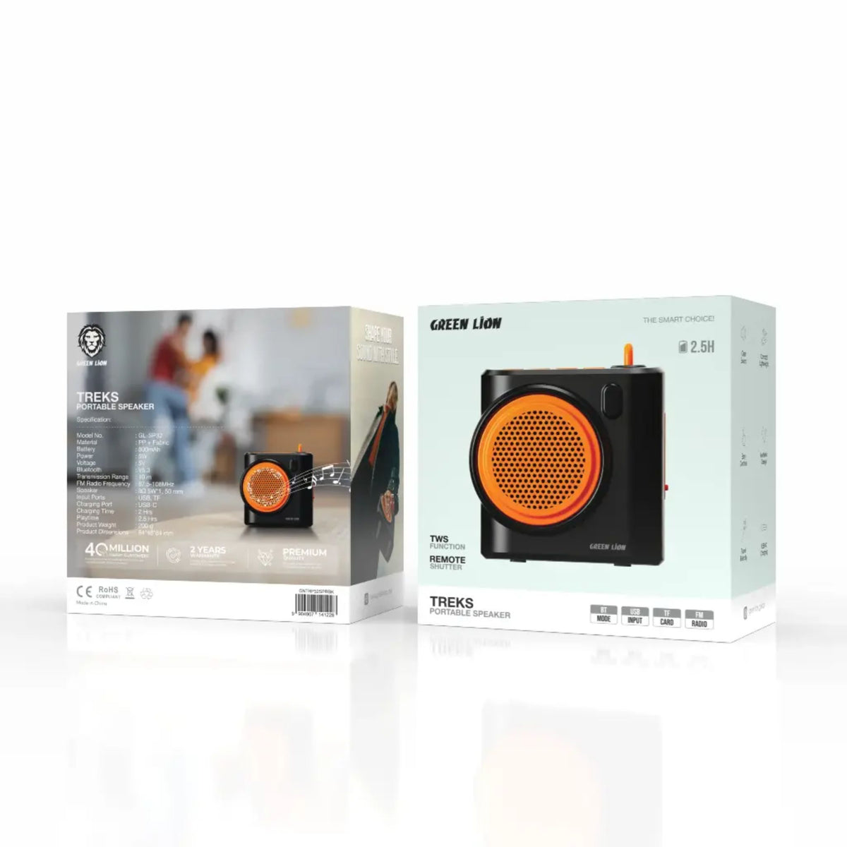 Green Lion Treks Portable Bluetooth Speaker – 5W, Bluetooth 5.3, TWS, FM Radio, USB & TF Card Support - Black