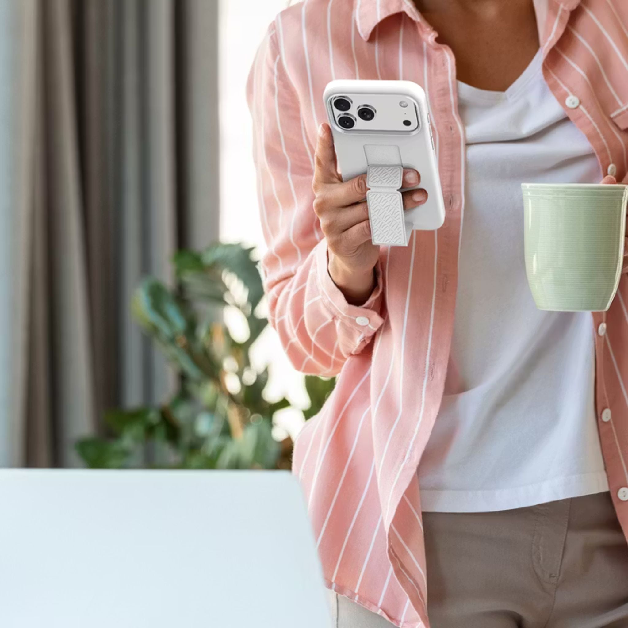 Levelo Morphix Silicone GripStand Case for iPhone 17 Pro, Hands-Free Viewing, True Microfiber Interior Lining, Horizontal & Vertical Stand, Shock-Resistant Bumper, Raised Bezels for Camera & Screen, Slim Fit Design - Silver