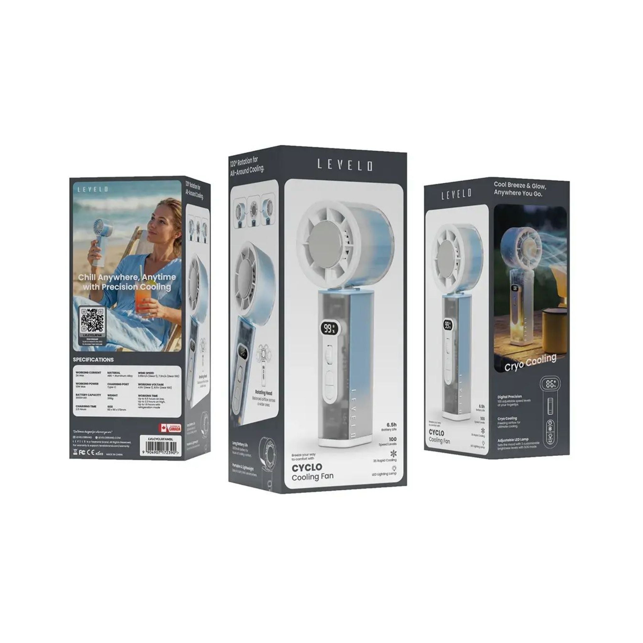 Levelo Cyclo  3000mAh Cooling Fan with  Rotating Head - Blue