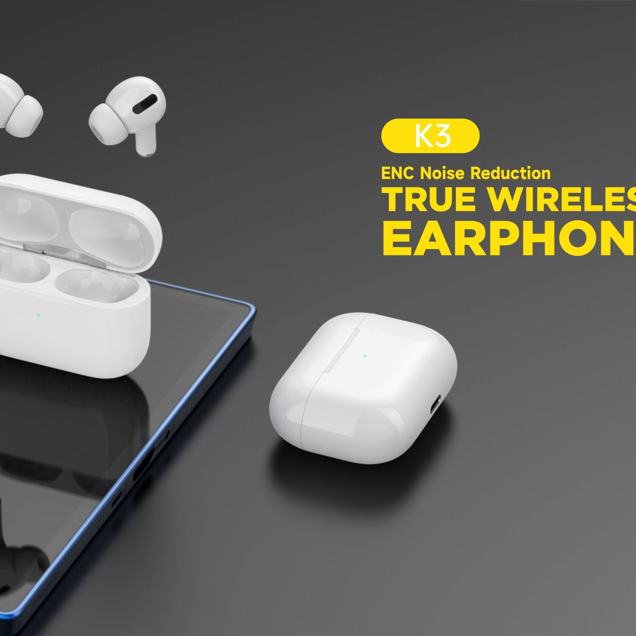 Modio K3 True Wireless Earphone with ENC noise Reduction-White
