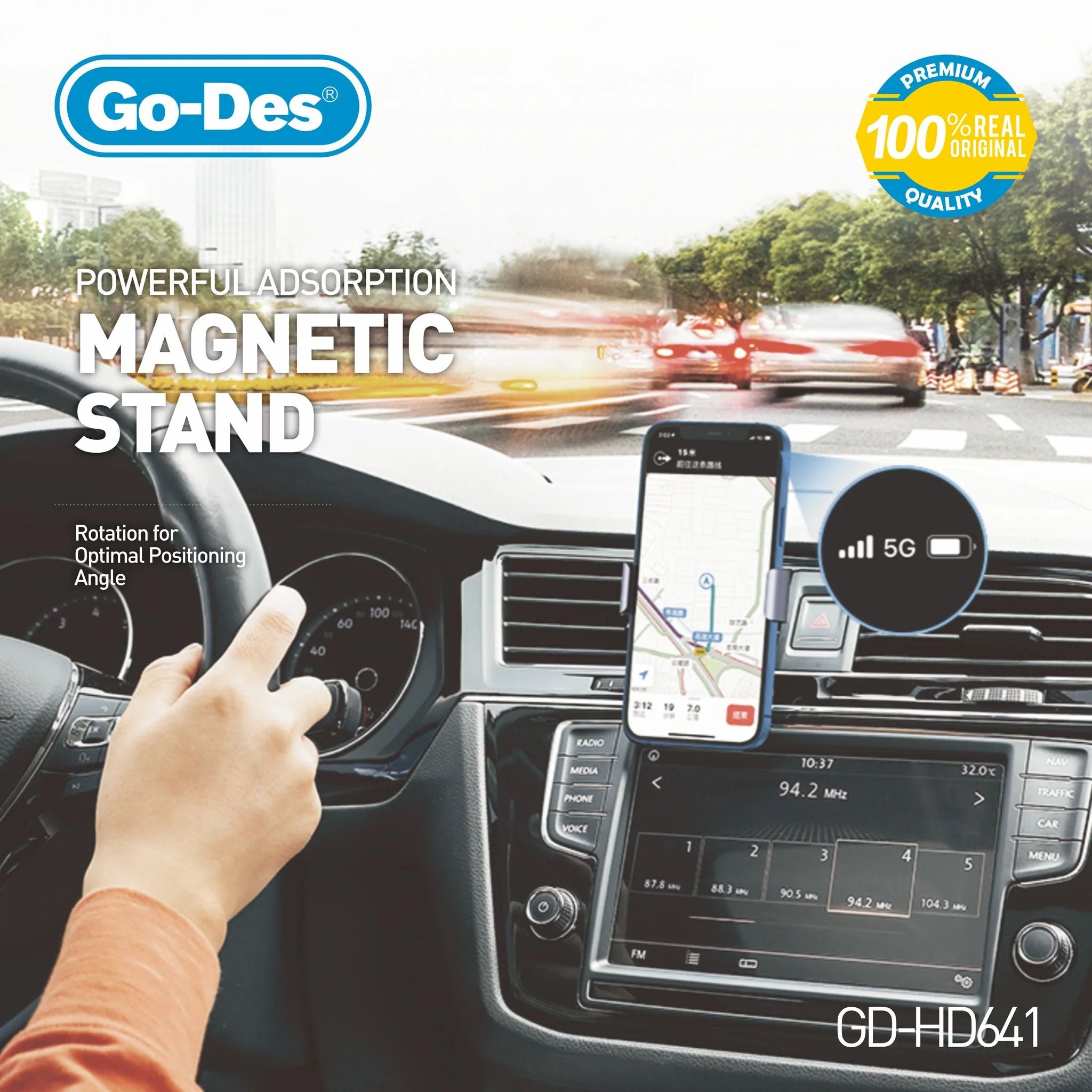 Go-Des 360° Magnetic Car Phone Holder Air Vent Mount with Strong Magnets One-Hand Operation with Anti-Scratch Pad Universal Fit- Black