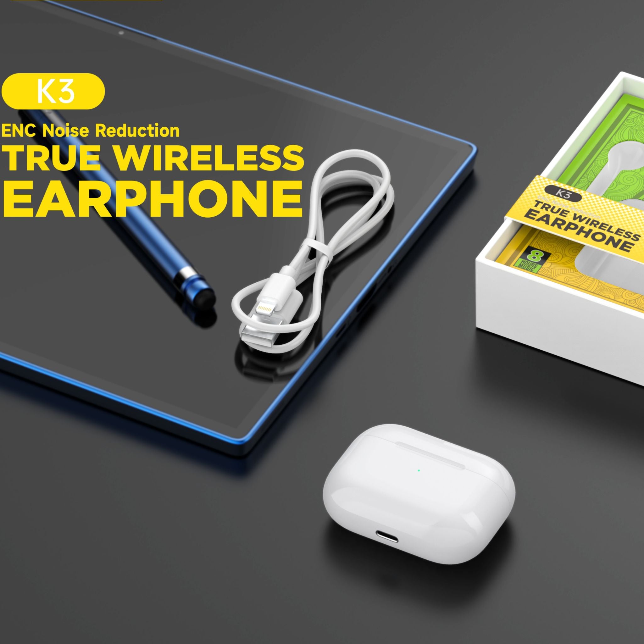 Modio K3 True Wireless Earphone with ENC noise Reduction-White