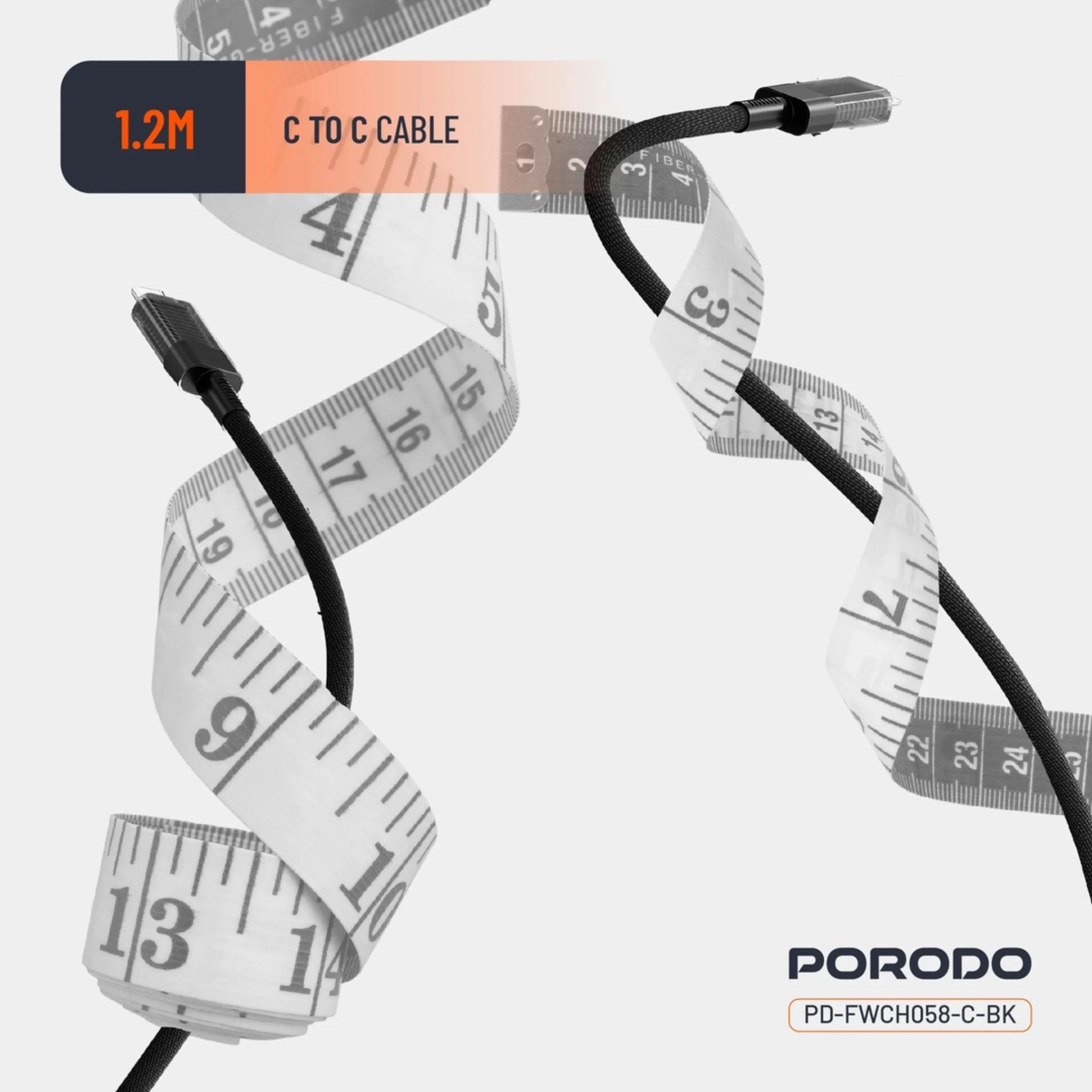 Porodo  PD35W GaN Display Screen USB +C Fast Charger UK Plug with  Type-C Transparent Cable - Black