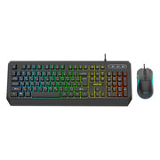 GREEN LION GKM-65 Gaming Keyboard and Mouse Combo, Wired USB-A, 7200 DPI Gaming Mouse, RGB Rainbow Backlit Keyboard, Arabic-English Layout, Multimedia Keys - Black