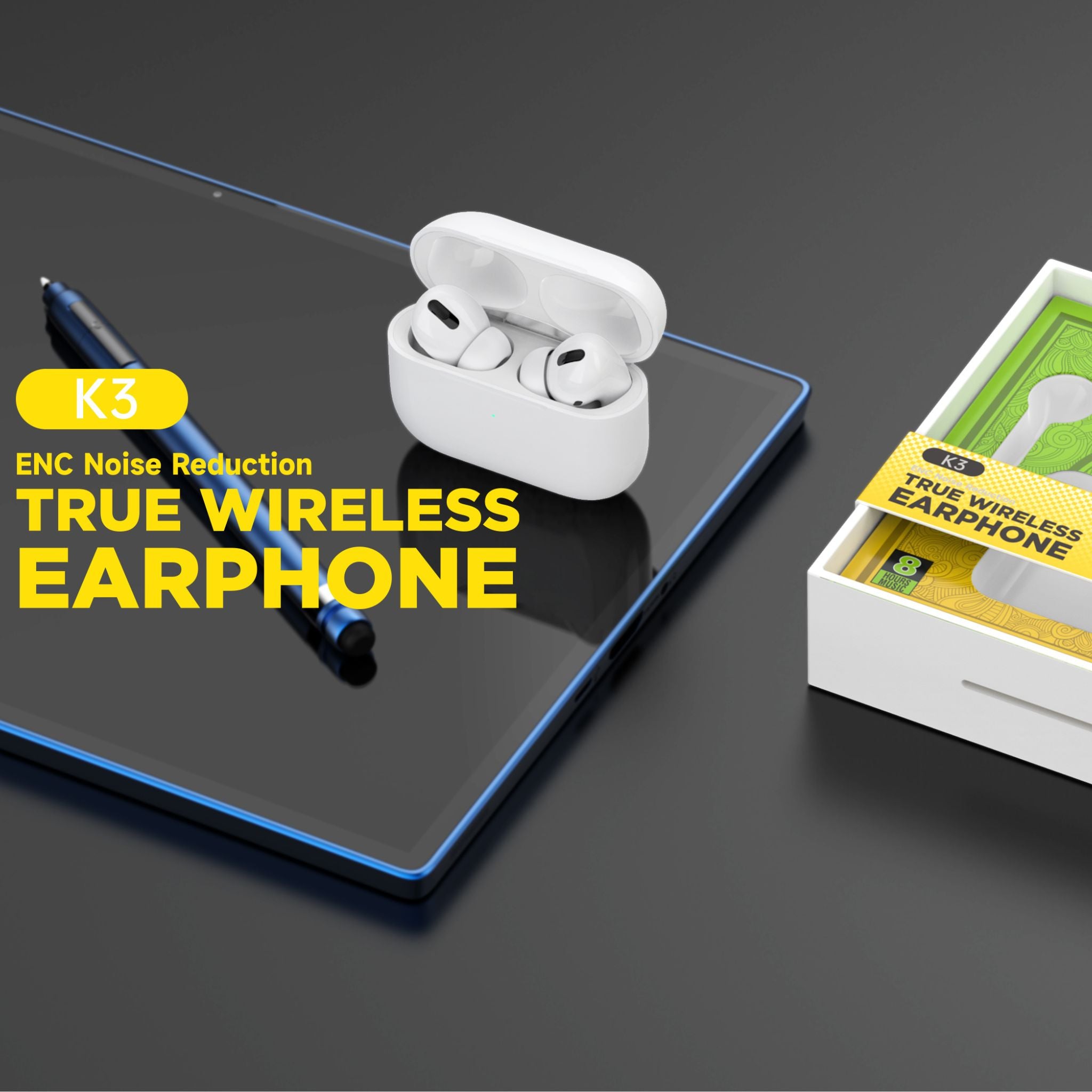 Modio K3 True Wireless Earphone with ENC noise Reduction-White