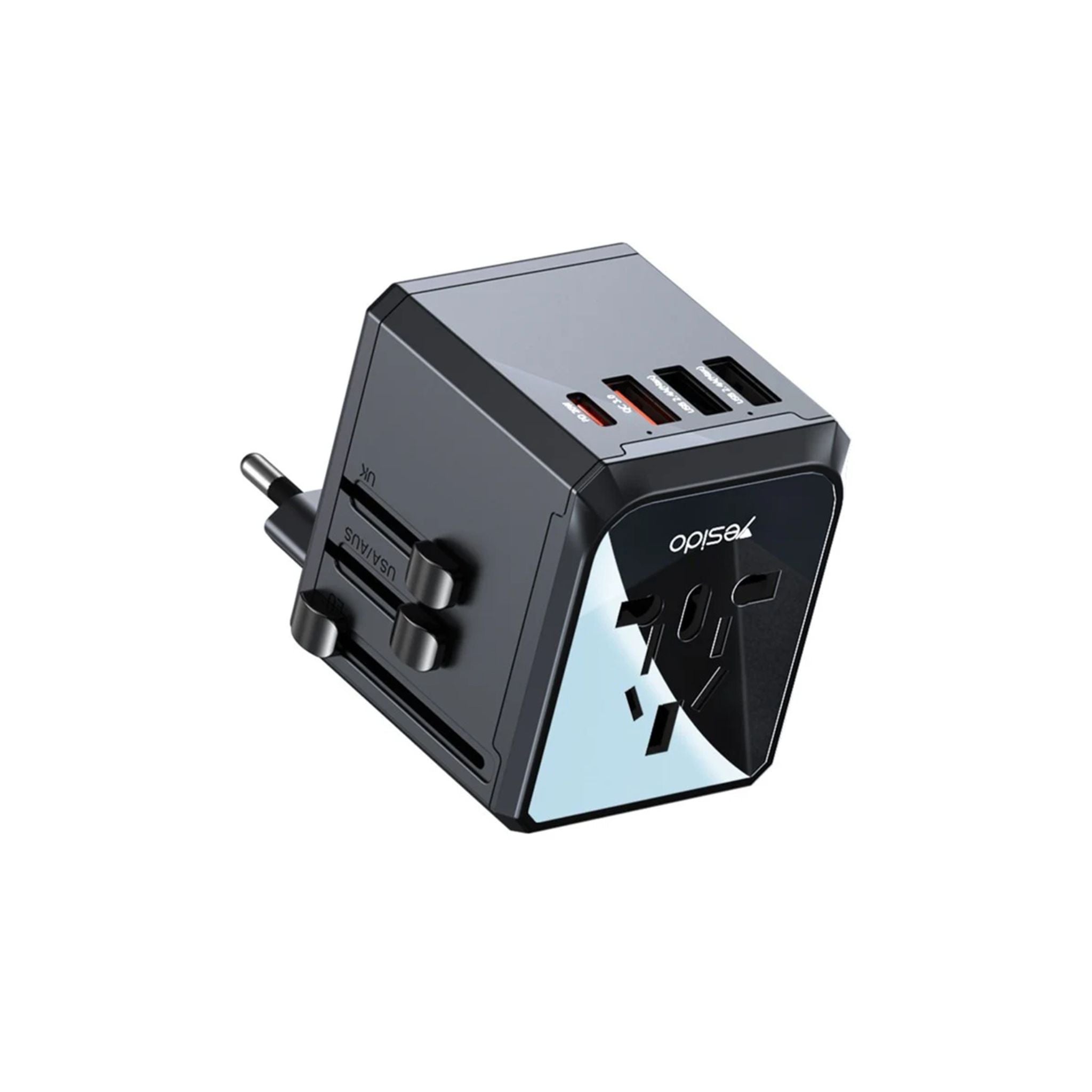 Yesido MC24 20W 3 USB + Type-C Ports Multi-Function Universal Travel Adapter Plug – Black