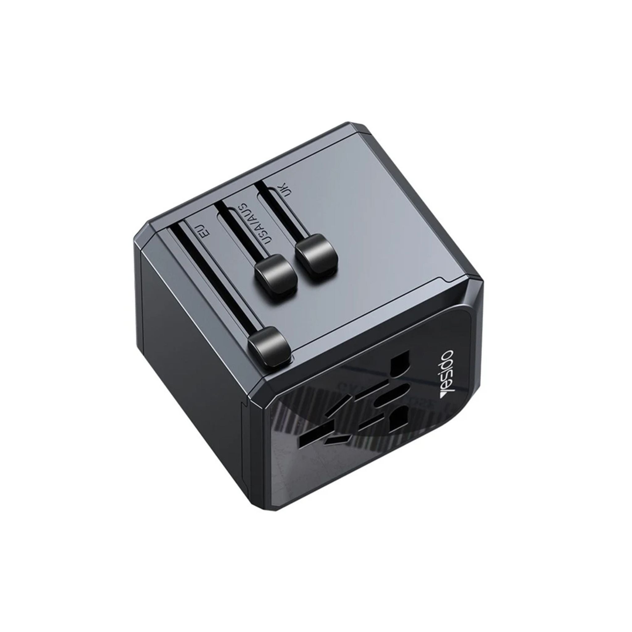 Yesido MC24 20W 3 USB + Type-C Ports Multi-Function Universal Travel Adapter Plug – Black