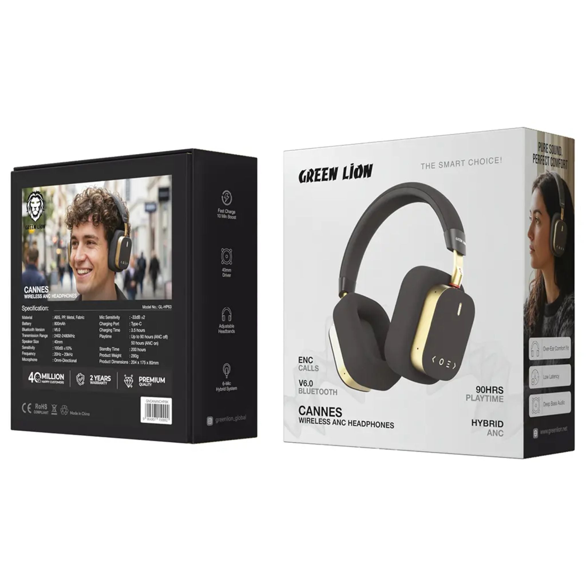 Green Lion Cannes Wireless ANC Headphones - Black