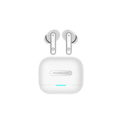 A white Powerology true wireless earphone with a charging case, featuring earbuds and a USB Type-C charging port.