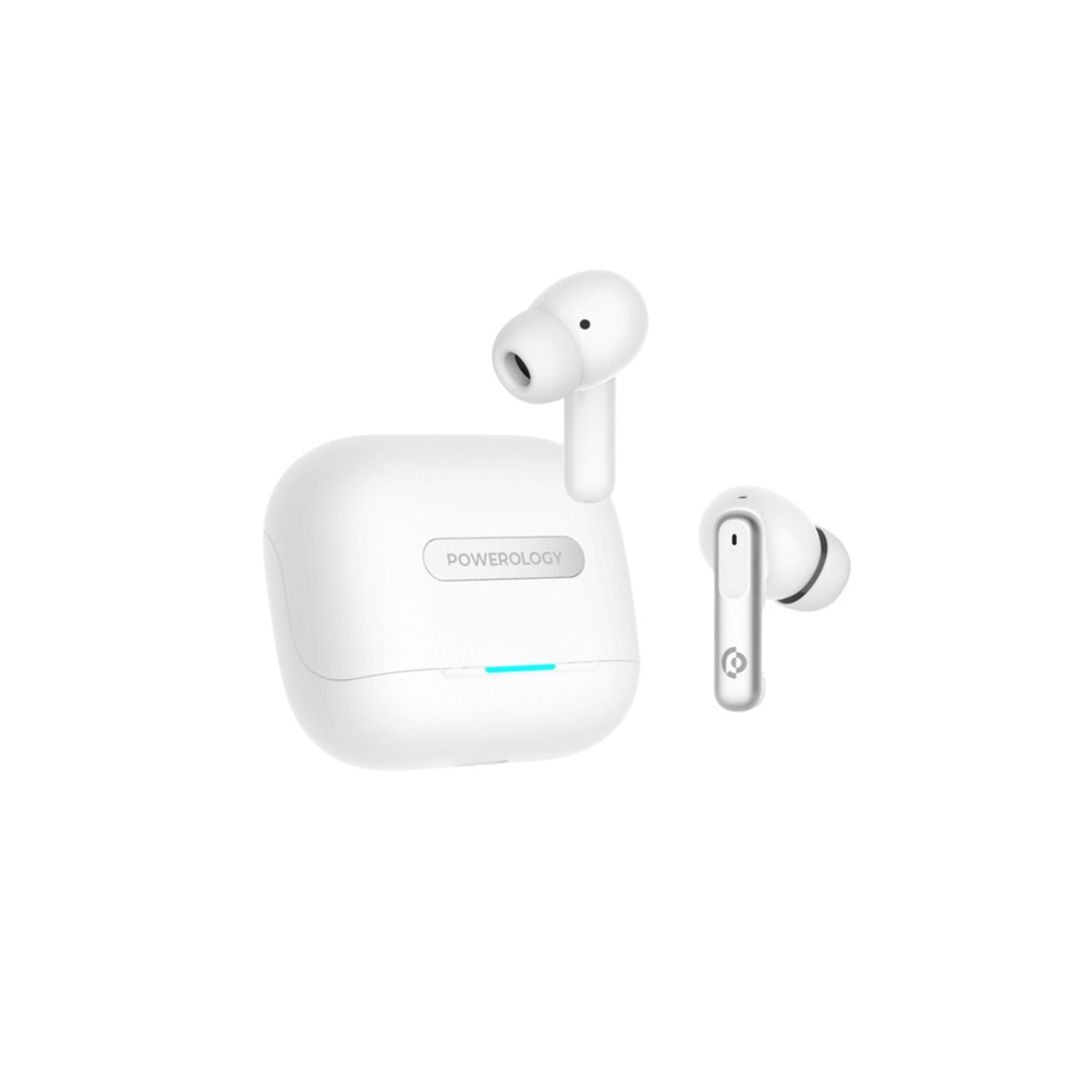 Powerology Hybrid True Wireless Earbuds with ANC + ENC, 6 Microphone, Bluetooth Version 5.3 & Type-C Charging Port - White