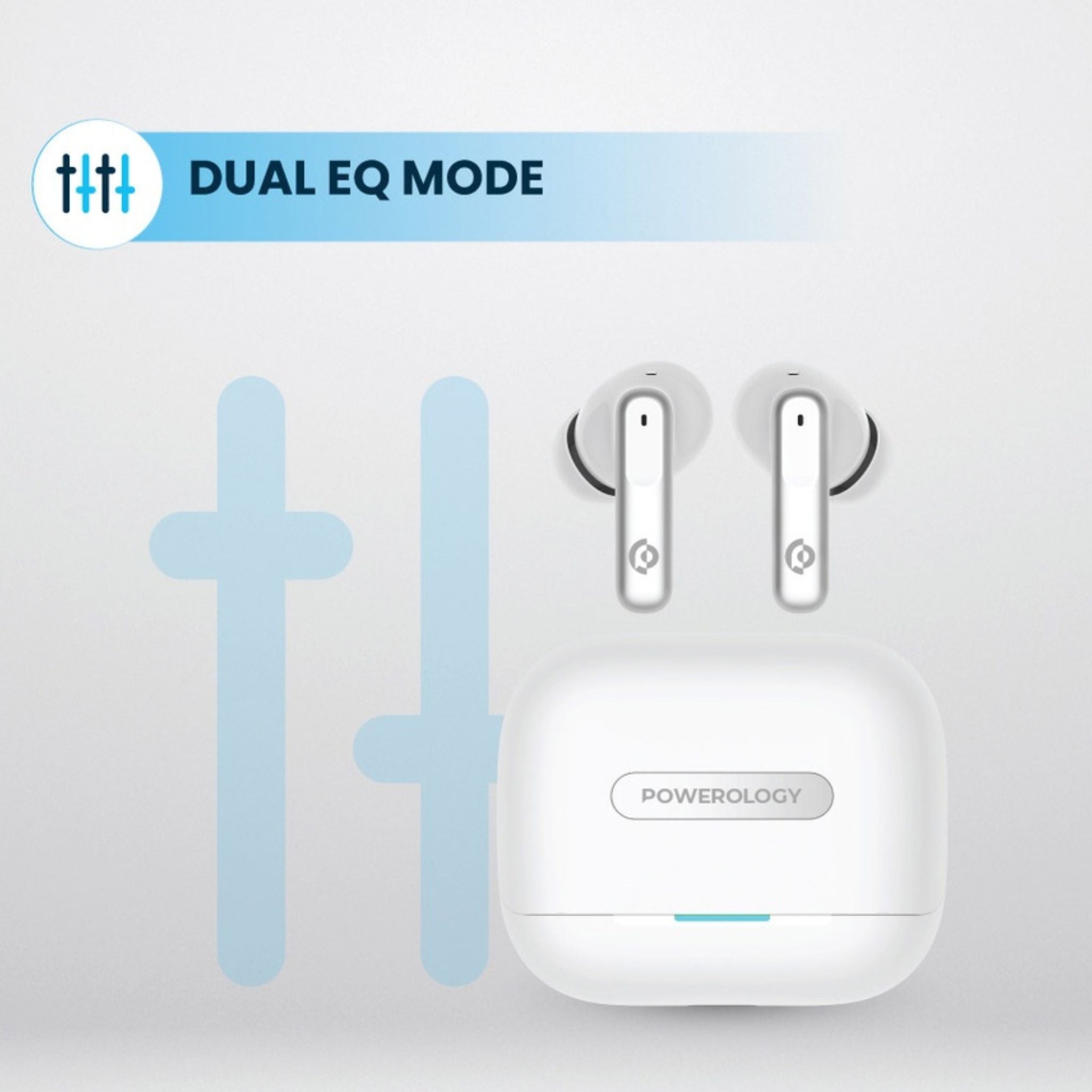 Powerology Hybrid True Wireless Earbuds with ANC + ENC, 6 Microphone, Bluetooth Version 5.3 & Type-C Charging Port - White