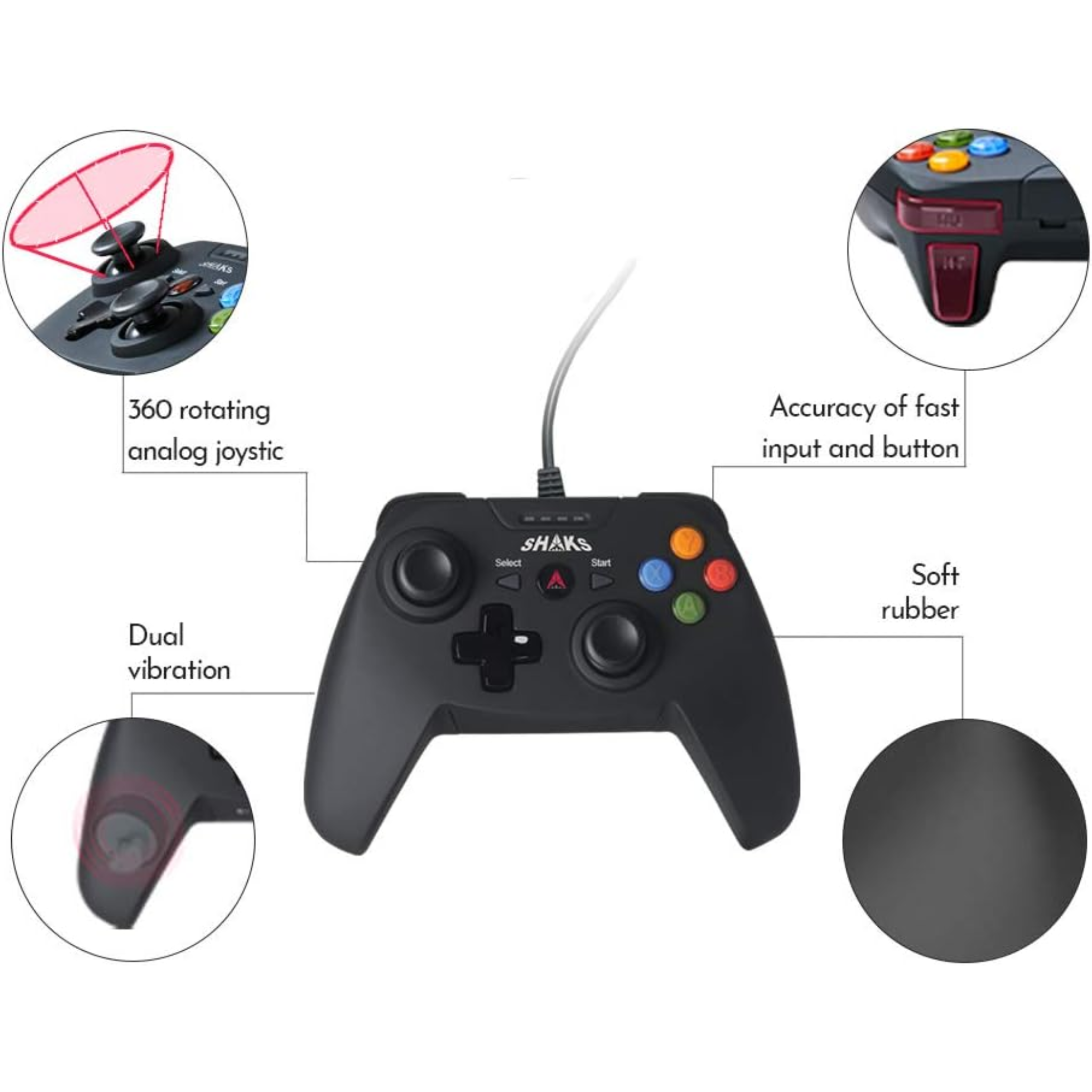 Shaks S0 Wired Game Controller Gamepad for PC (Windows 10/8/7),PS3, Android & Steam, 6.5ft USB cable