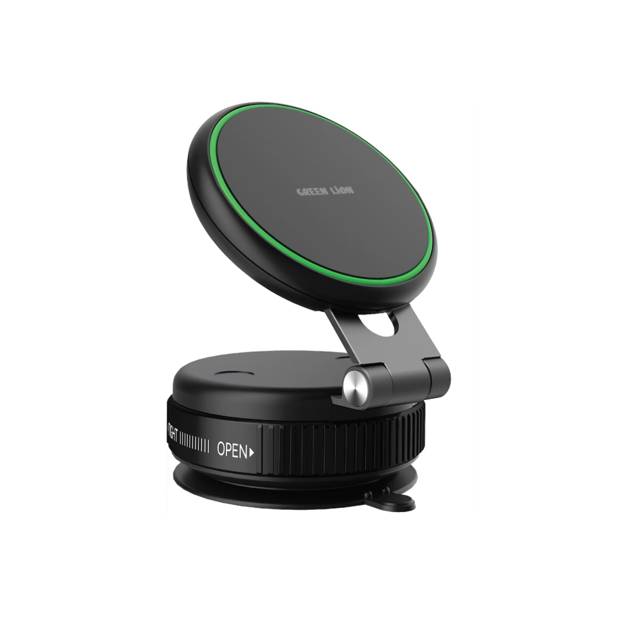 Green Lion GX-41 Suction Phone Holder with 1kg Adsorption Force, Magsafe Compatible, Swivel Lock Base, Wide Compatibility, Aluminum Alloy Arm, Foldable & Adjustable - Black