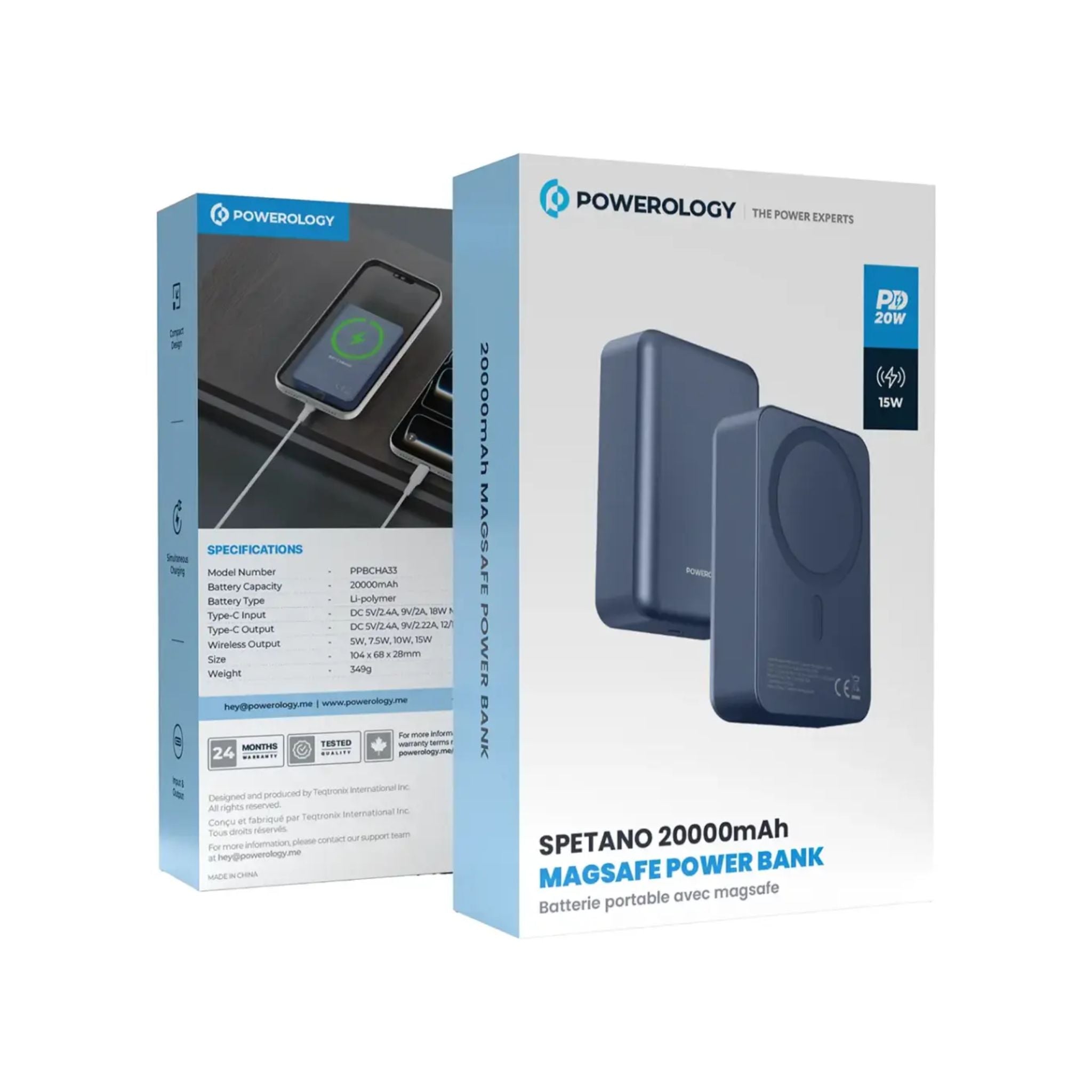 Powerology Spetano 20000mAh MagSafe Aluminum Power Bank - Blue