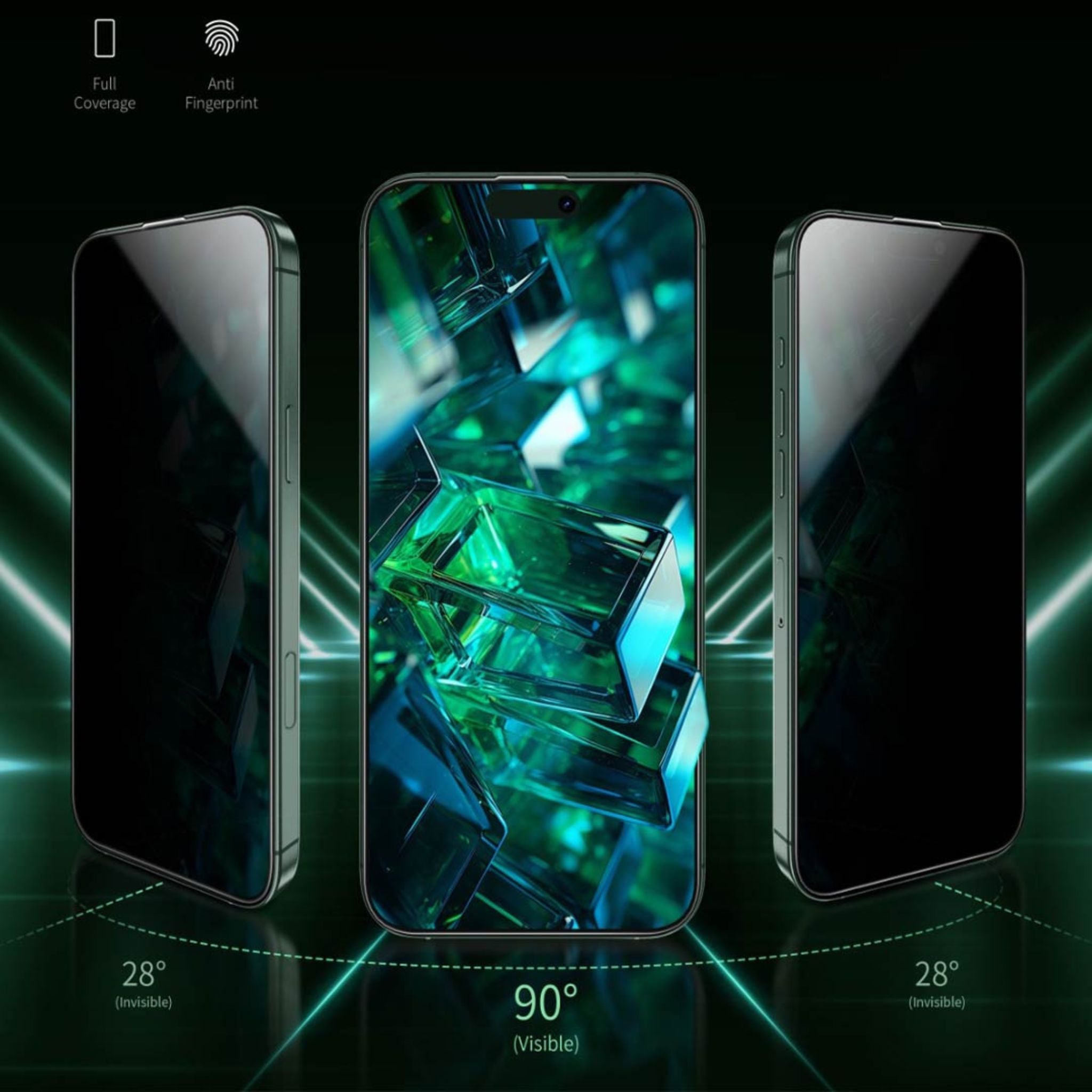 Green Lion 9H Steve Privacy Full Glass Screen Protector for iPhone 16, Anti-Scratch, Side View Blocking, Highly Responsive, Grease Resistance, Anti-Fingerprint - Black