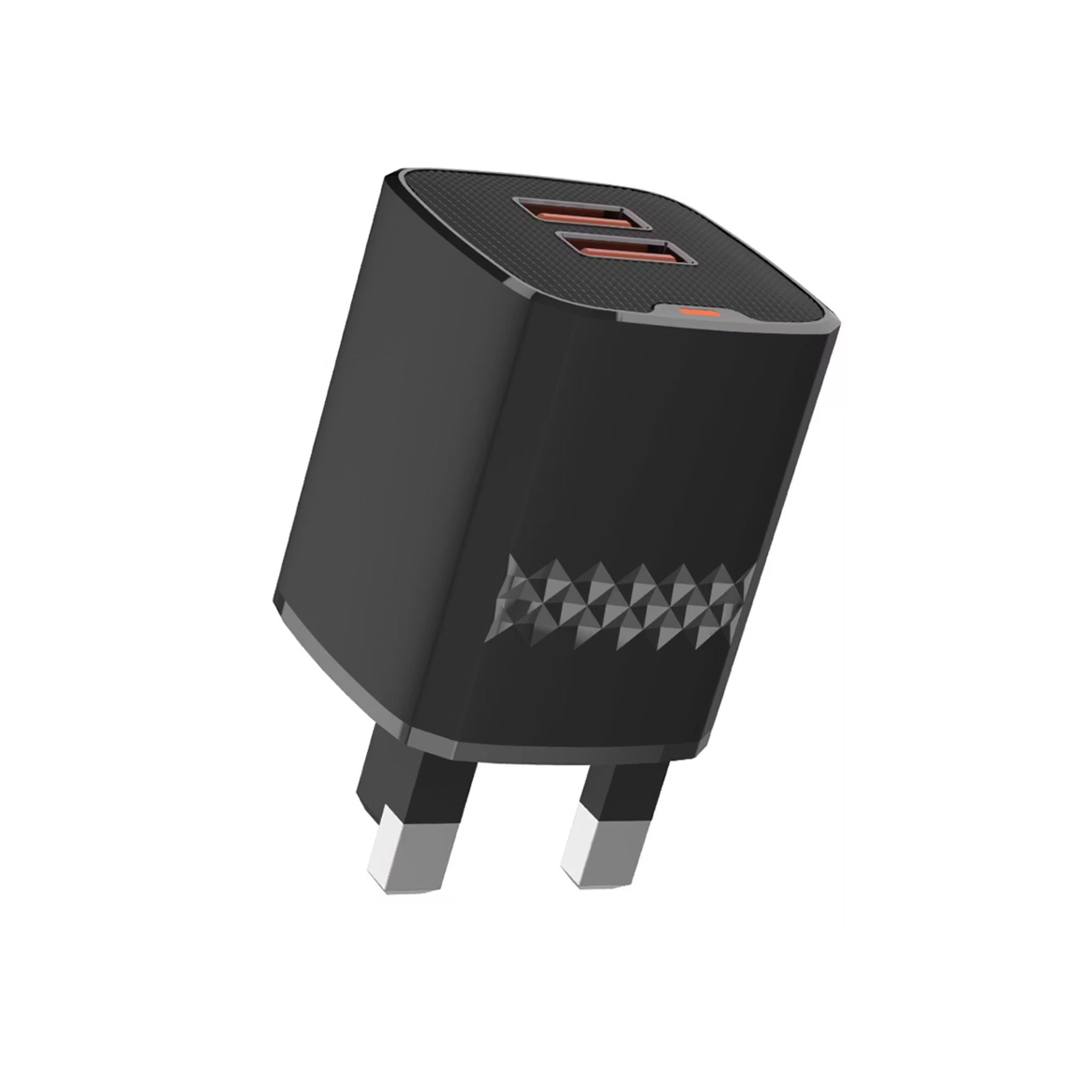 Green Lion Dual Port Wall Charger with USB-A to USB-C Cable, 10.5W per USB-A Output, ABS Material, UK 3-Pin Plug, Smart Safety System, Ultra-Compact Design - Black