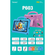Telzeal P603 Kids Tablet – 7 Inch Display (6+128GB) 1024x600 HD Display, Wi-Fi, 3000mAh Battery, 2MP Front & Rear Cameras, Tempered Glass & Touch Panel + Free Gifts-Blue