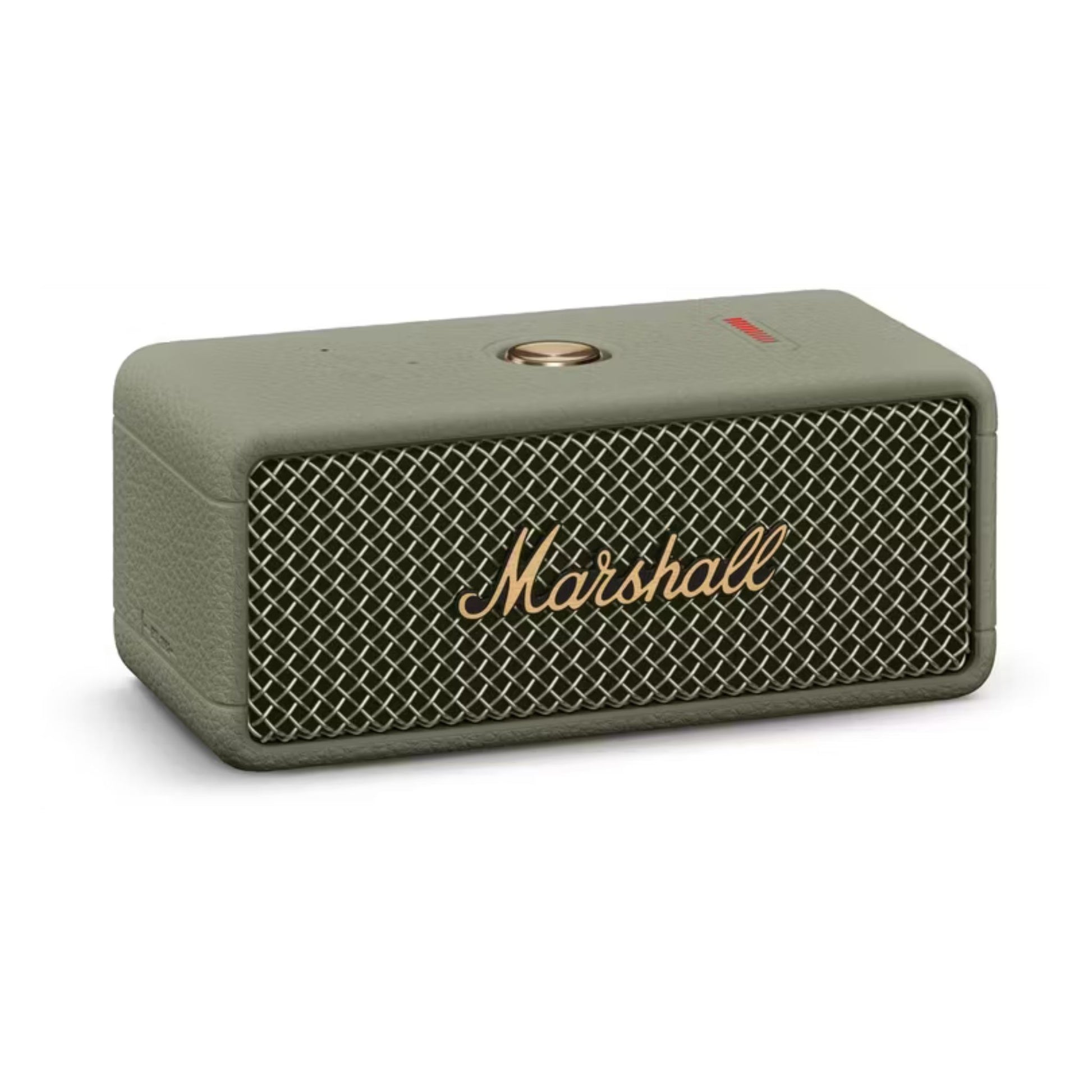 Marshall portable speaker with grid pattern and visible brand logo on a white background
