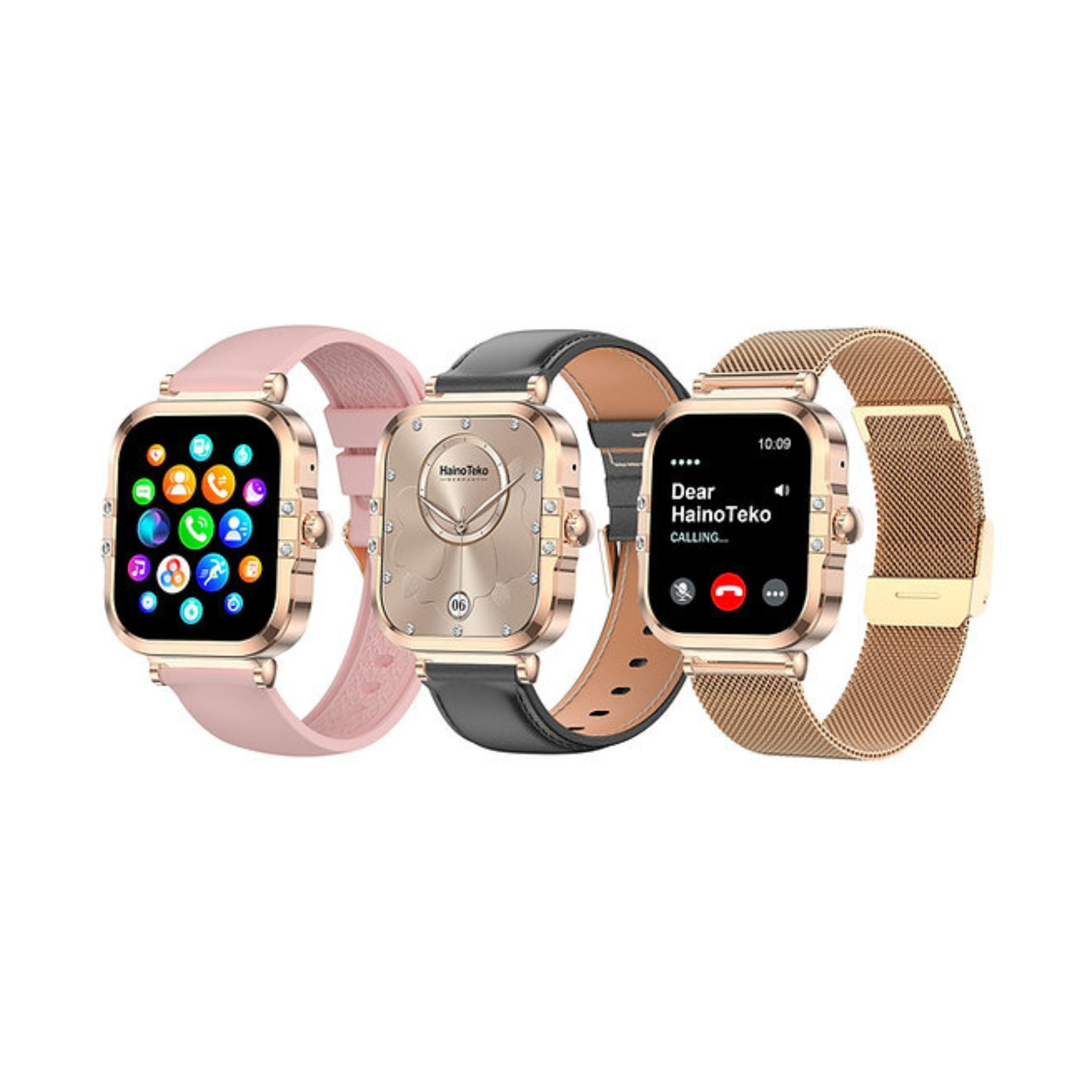 Haino Teko-22 Mini Waterproof Smart Watch With AMOLED Display 7 Days Battery Life and 3 Pair Straps Designed for Ladies-Gold