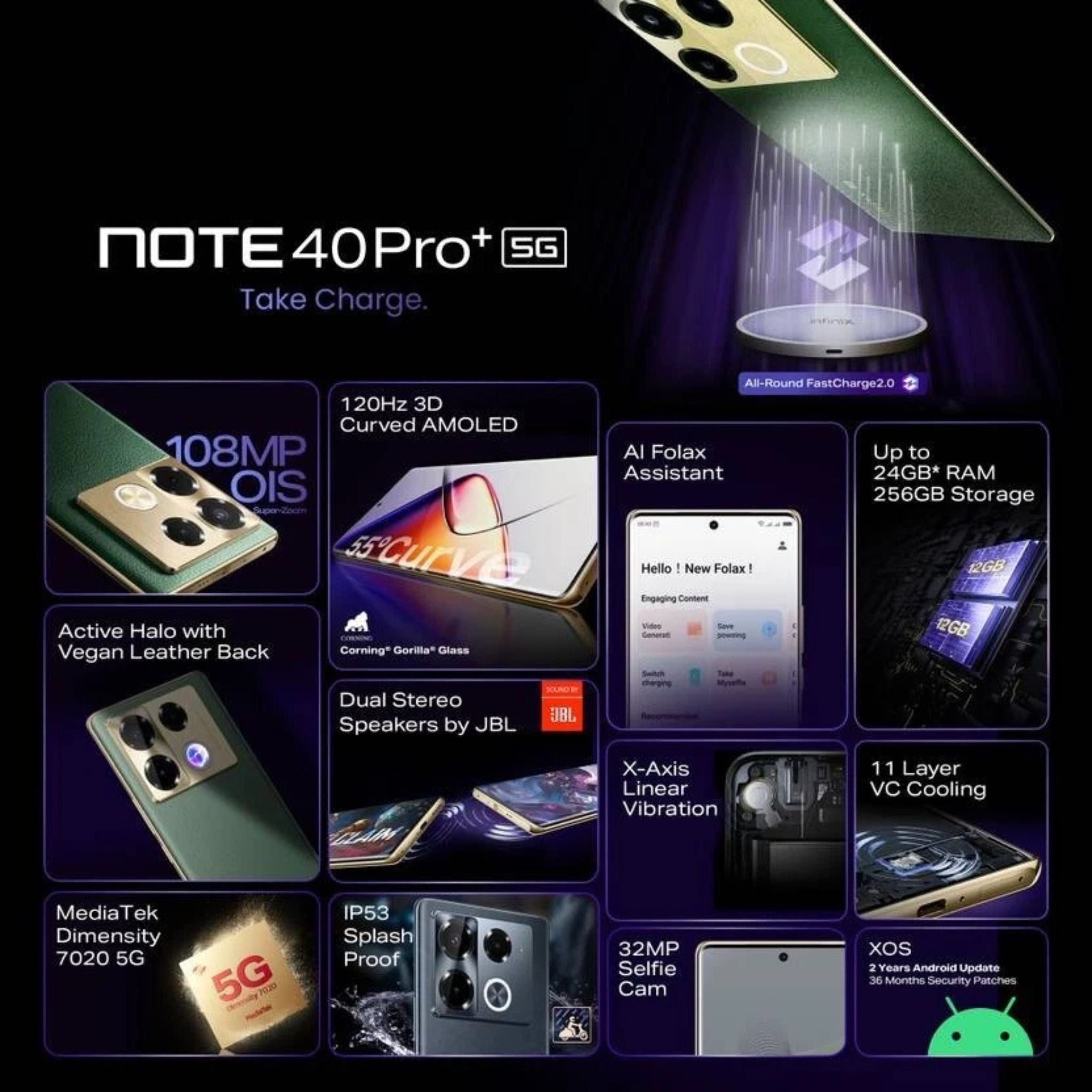 Infinix Note 40 Pro+  5G, 12+12GB RAM 256GB - International Version -Vintage Green