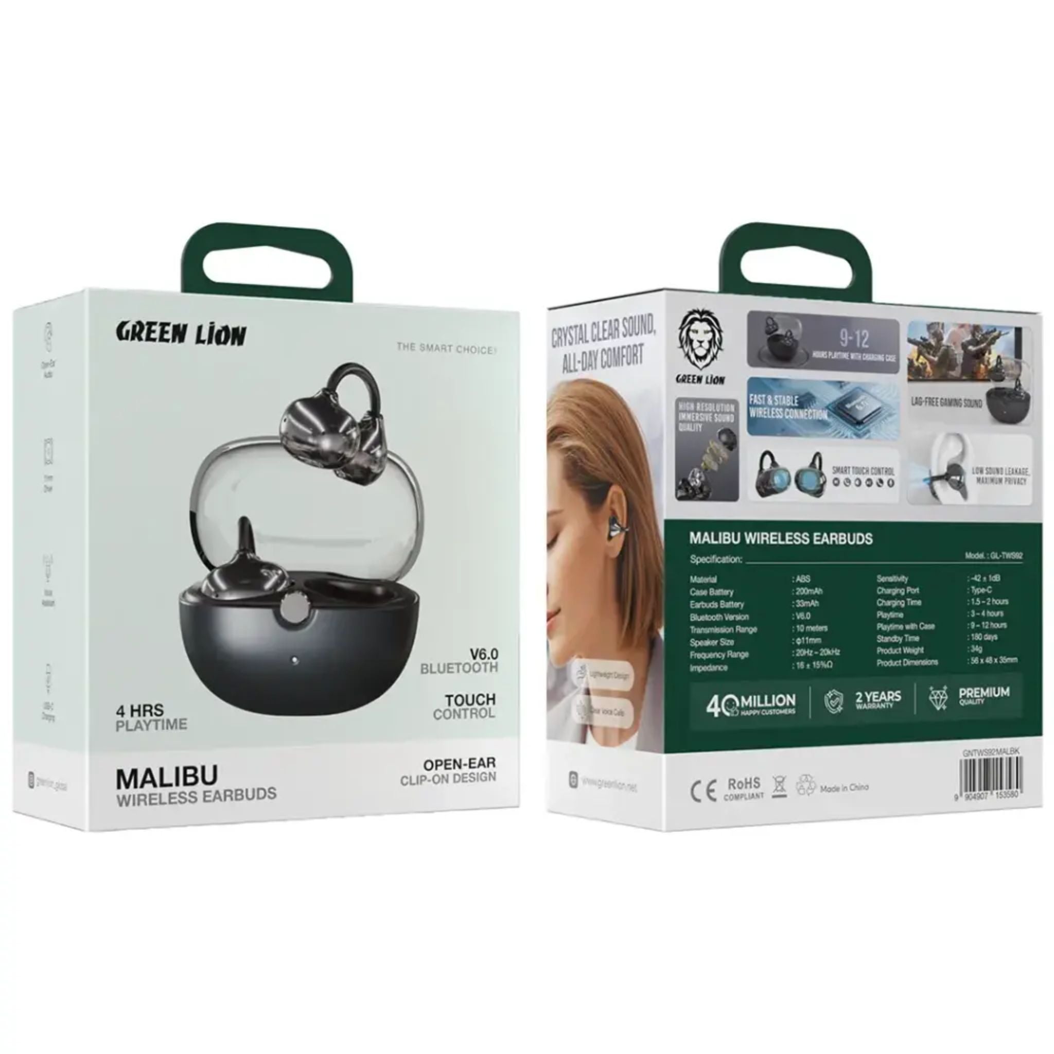 Green Lion Malibu Wireless Earbuds - Black
