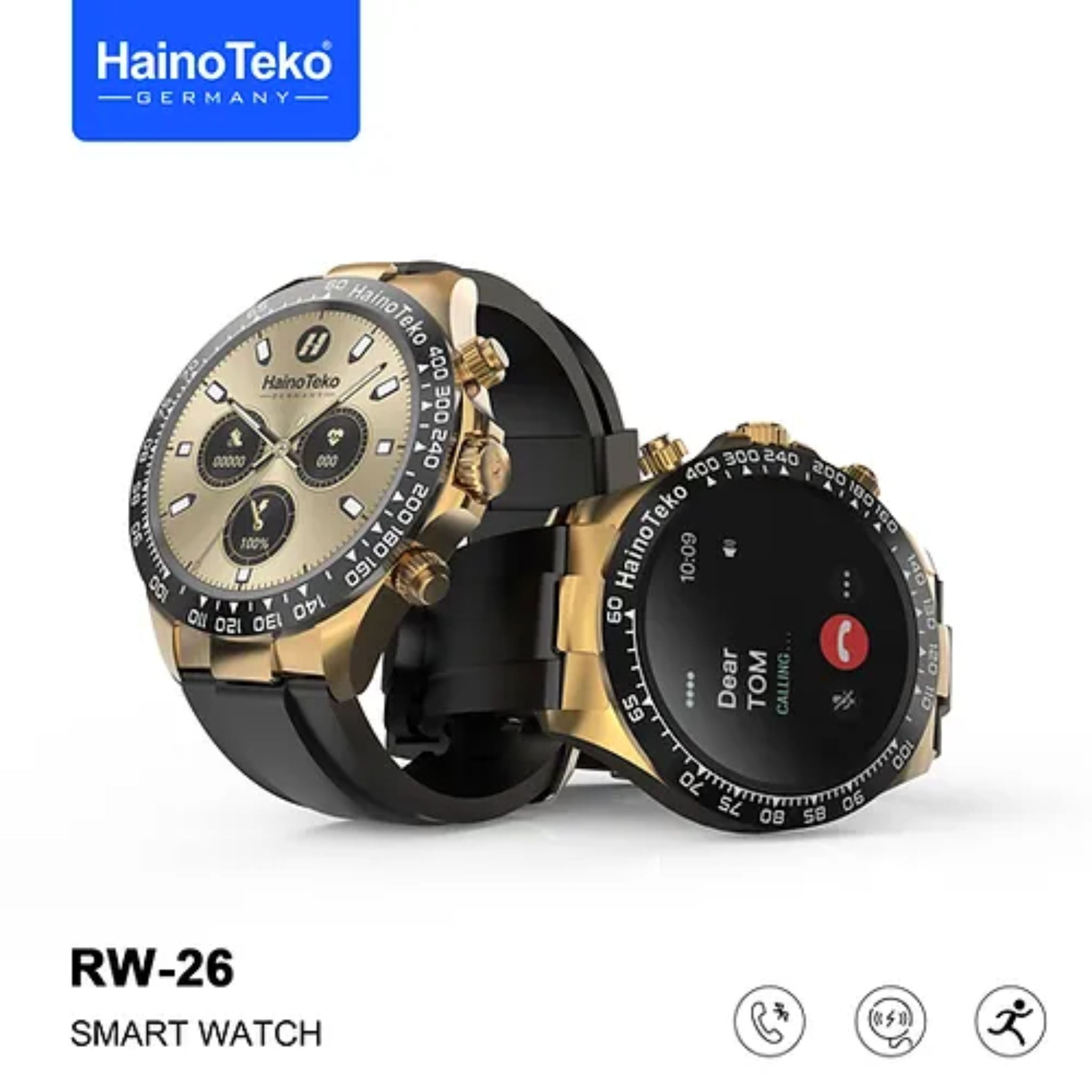 Premium Haino Teko RW-26 Round Smartwatch with stylish King Bracelet for Mens-Black