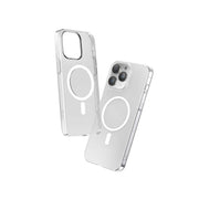 A clear plastic back cover case for iPhone with a MagSafe compatible design, featuring camera protection and a visible Green Lion logo.