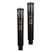 Two black wireless dual mic systems with metal mesh on the microphone heads and Green Lion branding on the body.