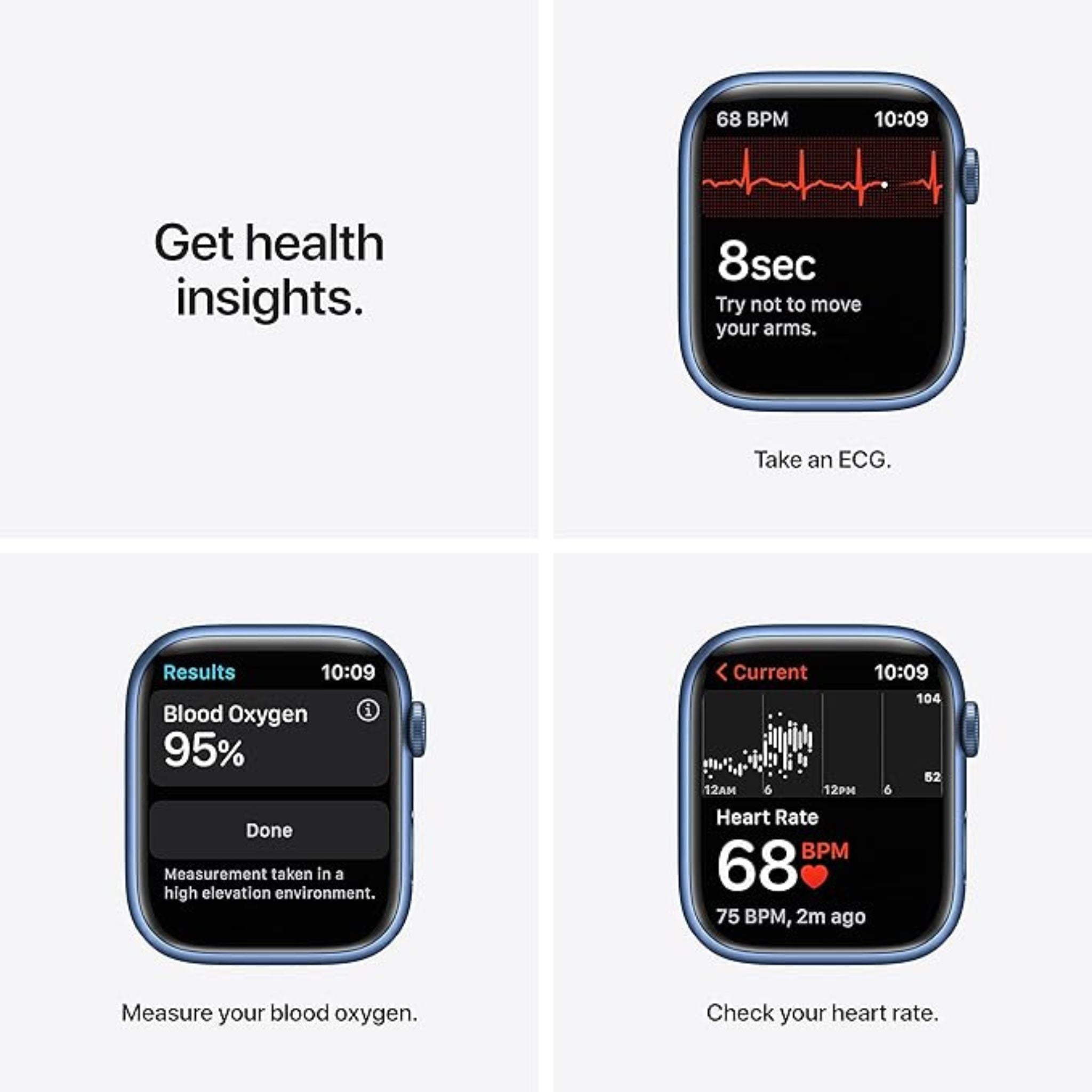 Apple Watch Series 7 (GPS, 41mm) Smart watch - Blue Aluminium Case with Abyss Blue Sport Band - Regular. Fitness Tracker, Blood Oxygen & ECG Apps, Always-On Retina Display, Water Resistant