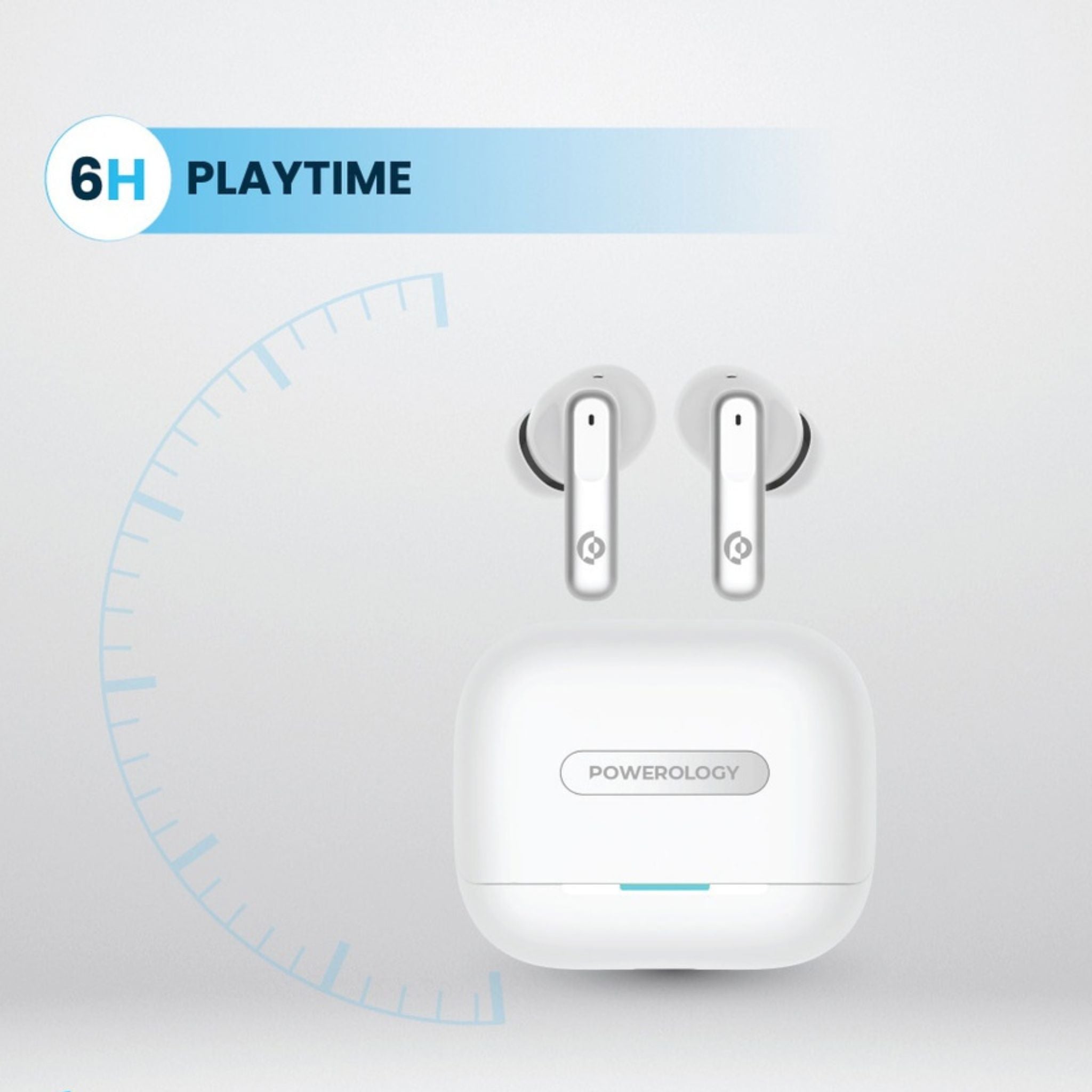 Powerology Hybrid True Wireless Earbuds with ANC + ENC, 6 Microphone, Bluetooth Version 5.3 & Type-C Charging Port - White