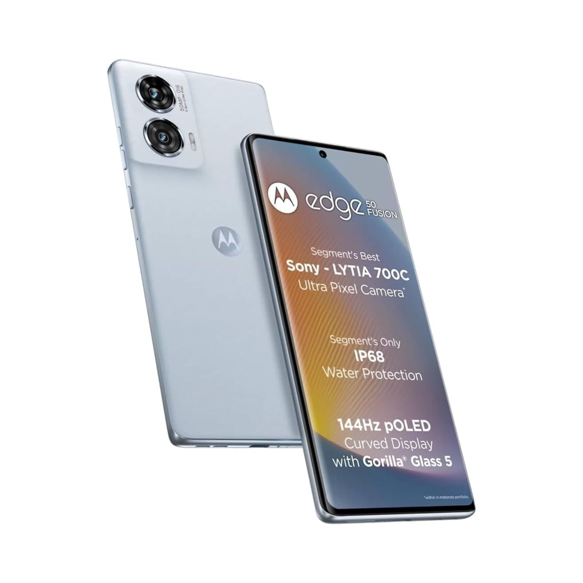 Motorola smartphone with specifications displayed on a white background