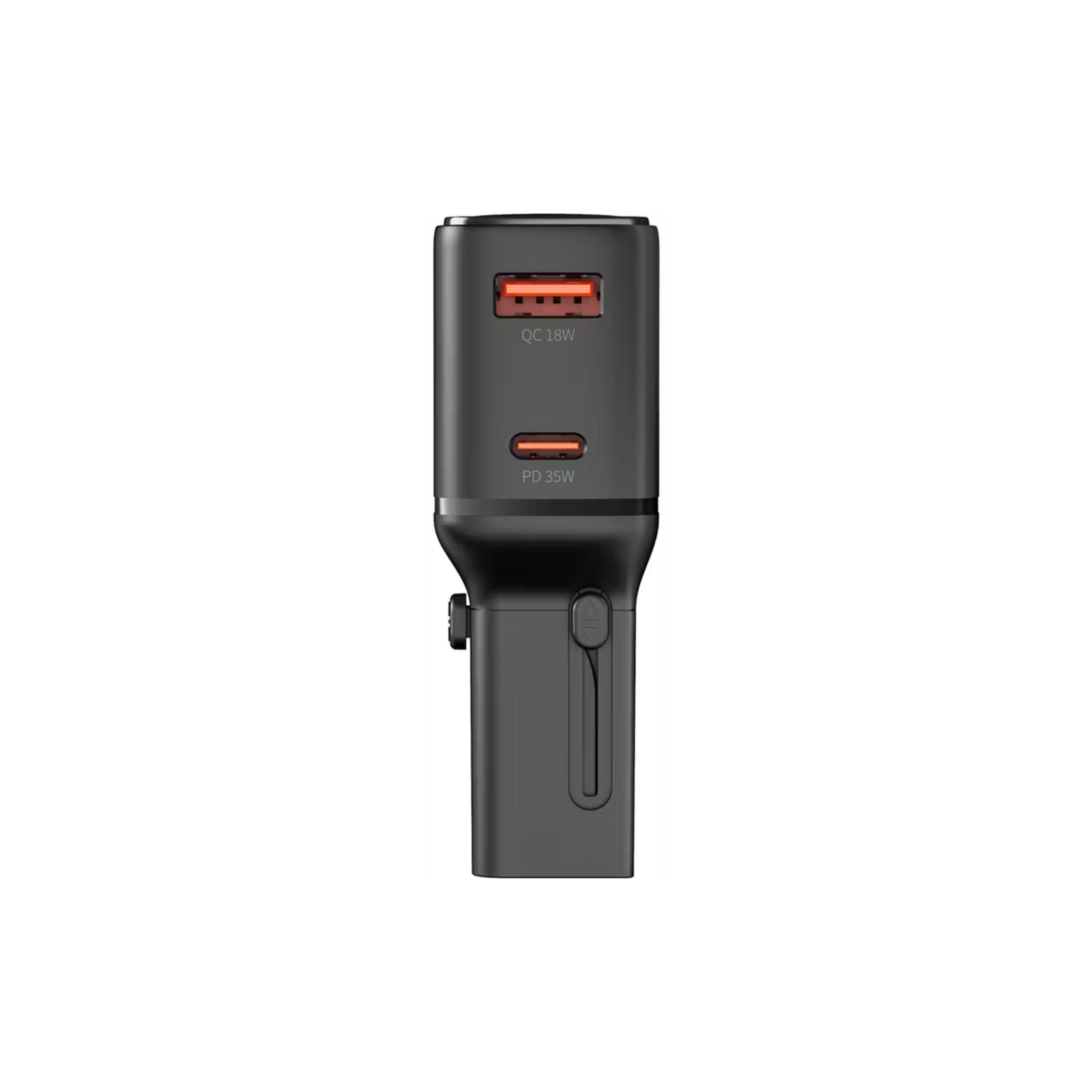 Porodo Universal Travel Pocket Charger with 800mA Battery Capacity, Supported UK, EU, US & AU Plugs, 35W Mini Universal Charger, USB-A & USB-C Ports, Built-in Safeguards, 200+ Countries - Black